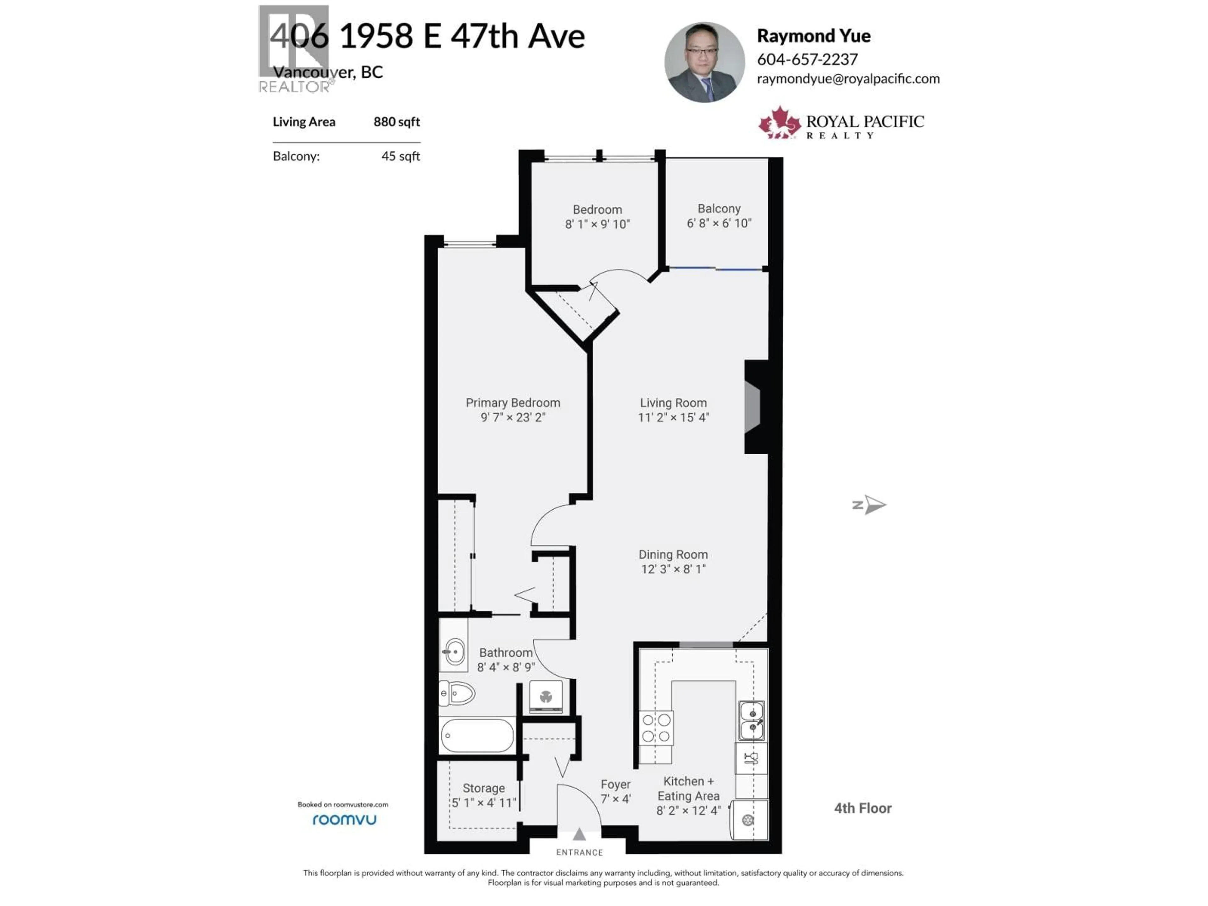 Floor plan for 406 - 1958 47TH AVENUE, Vancouver British Columbia V5P3X1