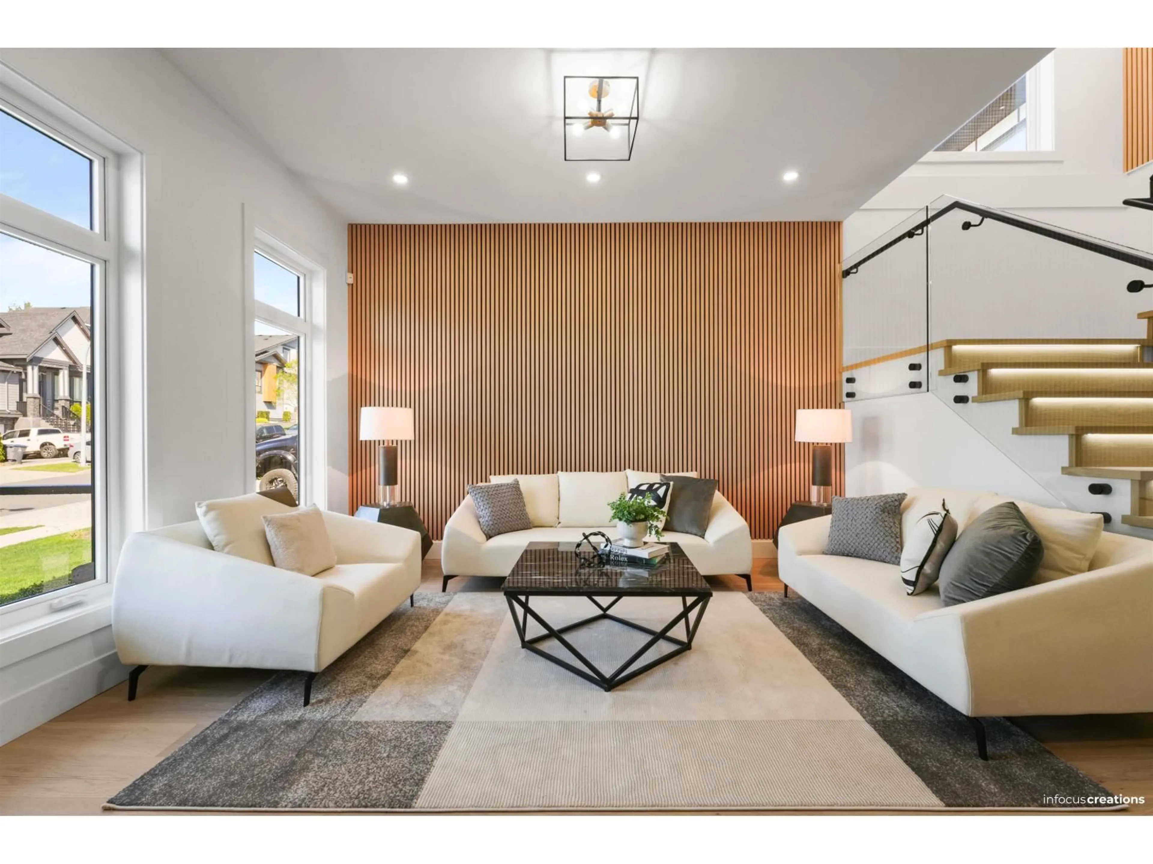 Living room with furniture, wood/laminate floor for 15448 76B AVENUE, Surrey British Columbia V3S3P3