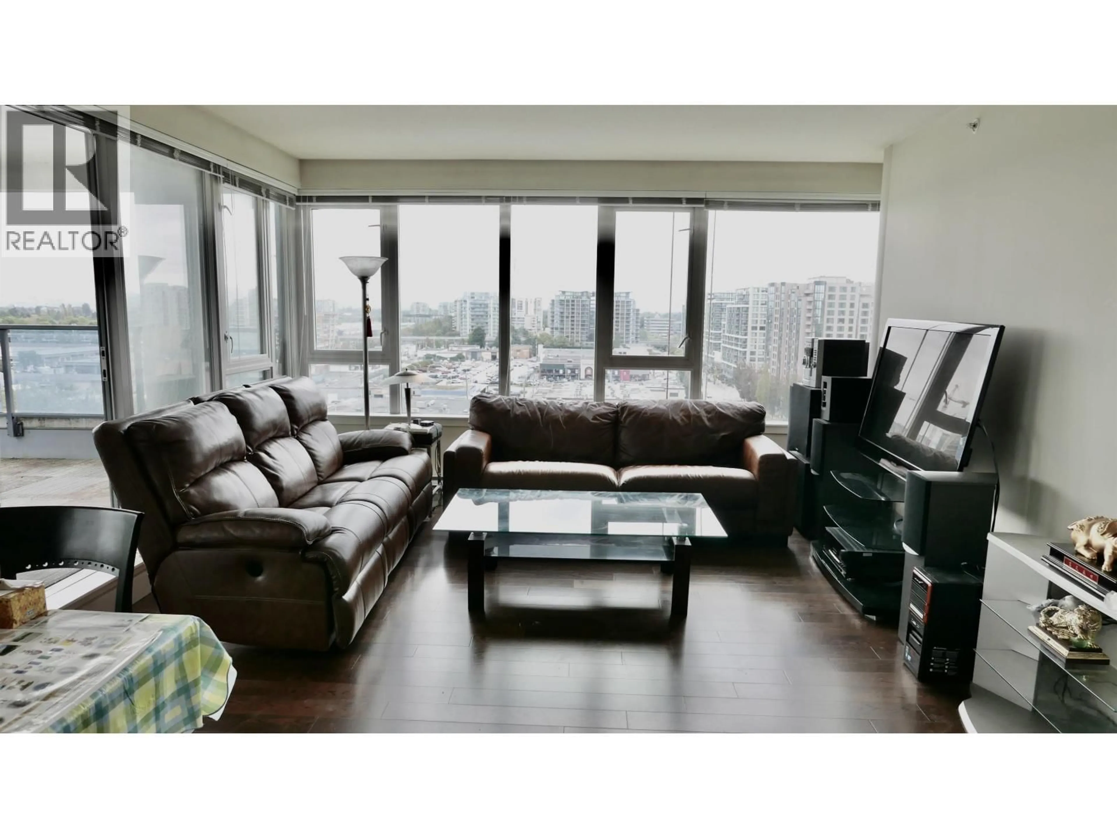 Living room with furniture, wood/laminate floor for 1503 - 7117 ELMBRIDGE WAY, Richmond British Columbia V6X0J2