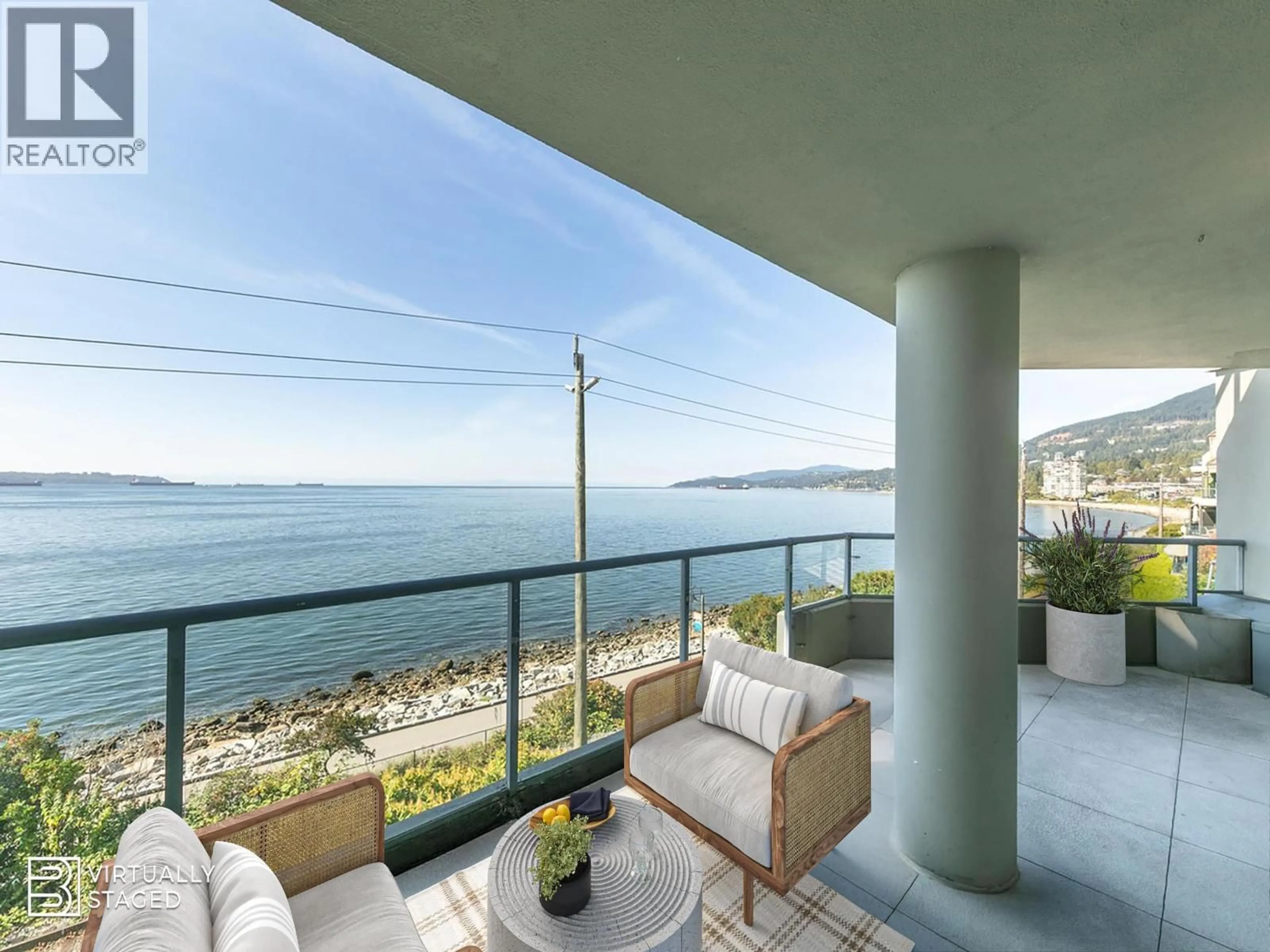 Balcony in the apartment, water/lake/river/ocean view for 203 - 2190 ARGYLE AVENUE, West Vancouver British Columbia V7V1A4