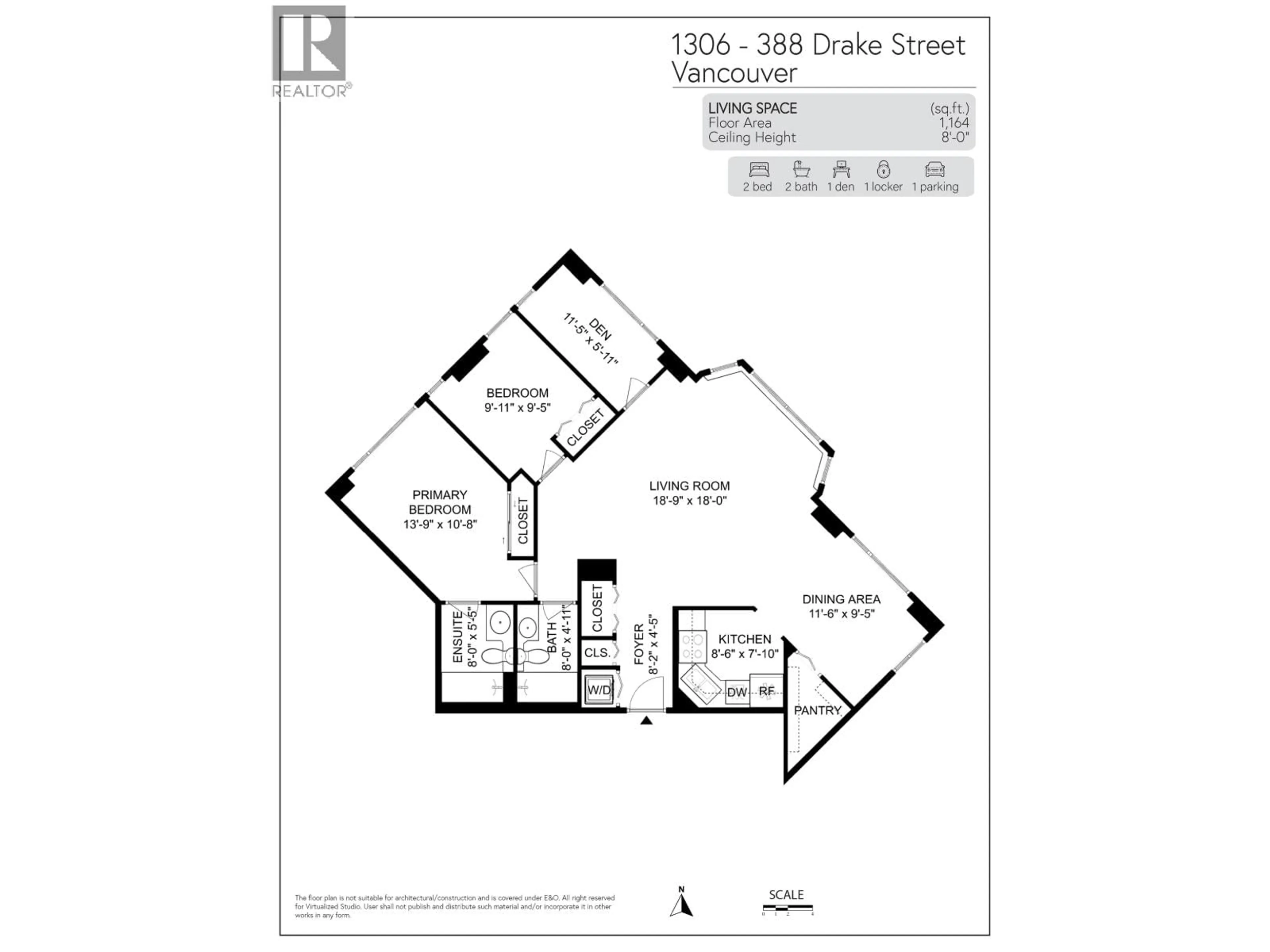Floor plan for 1306 - 388 DRAKE STREET, Vancouver British Columbia V6B6A8