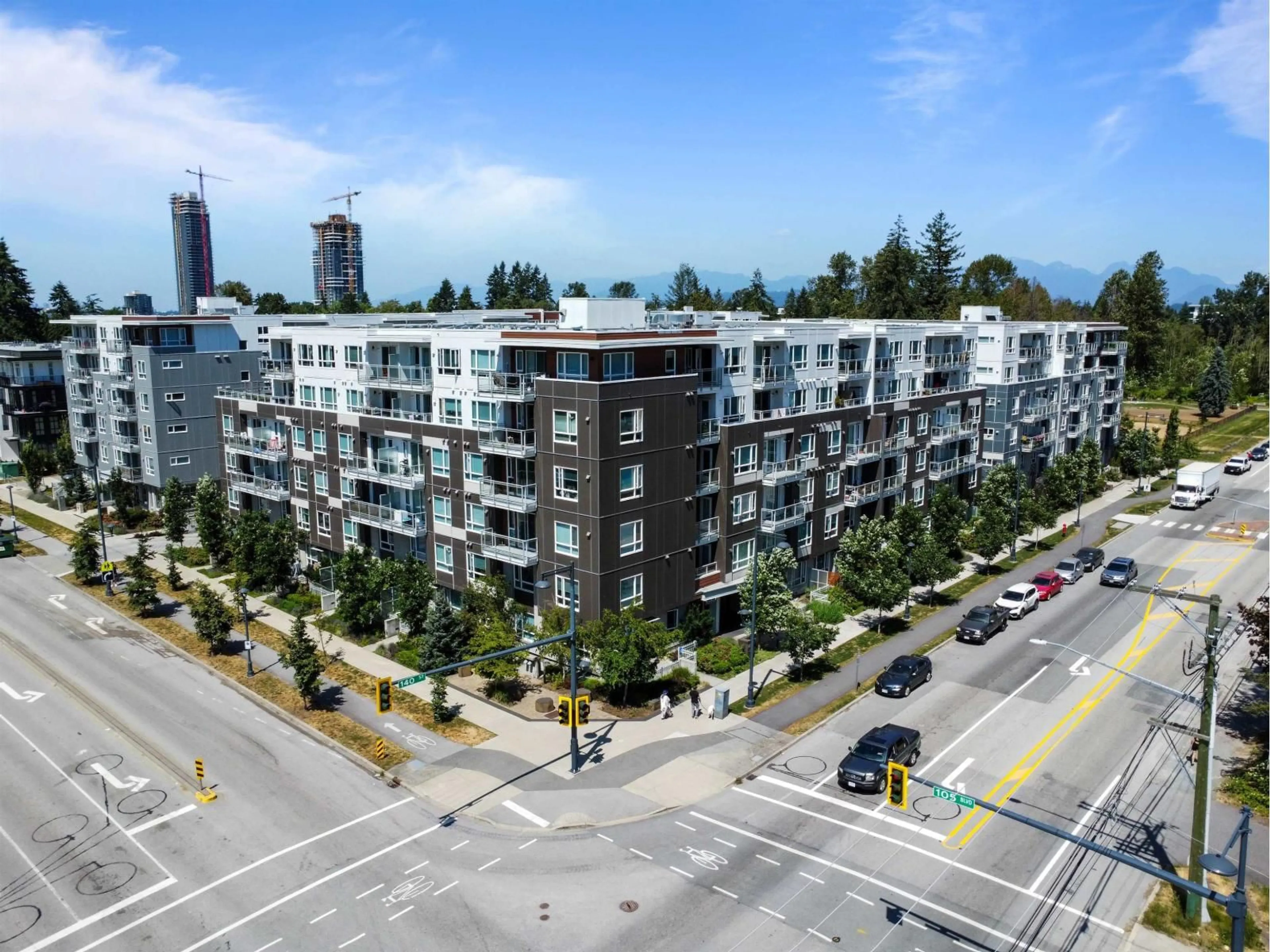 A pic from outside/outdoor area/front of a property/back of a property/a pic from drone, city buildings view from balcony for 208 - 10581 140 STREET, Surrey British Columbia V3T4N6