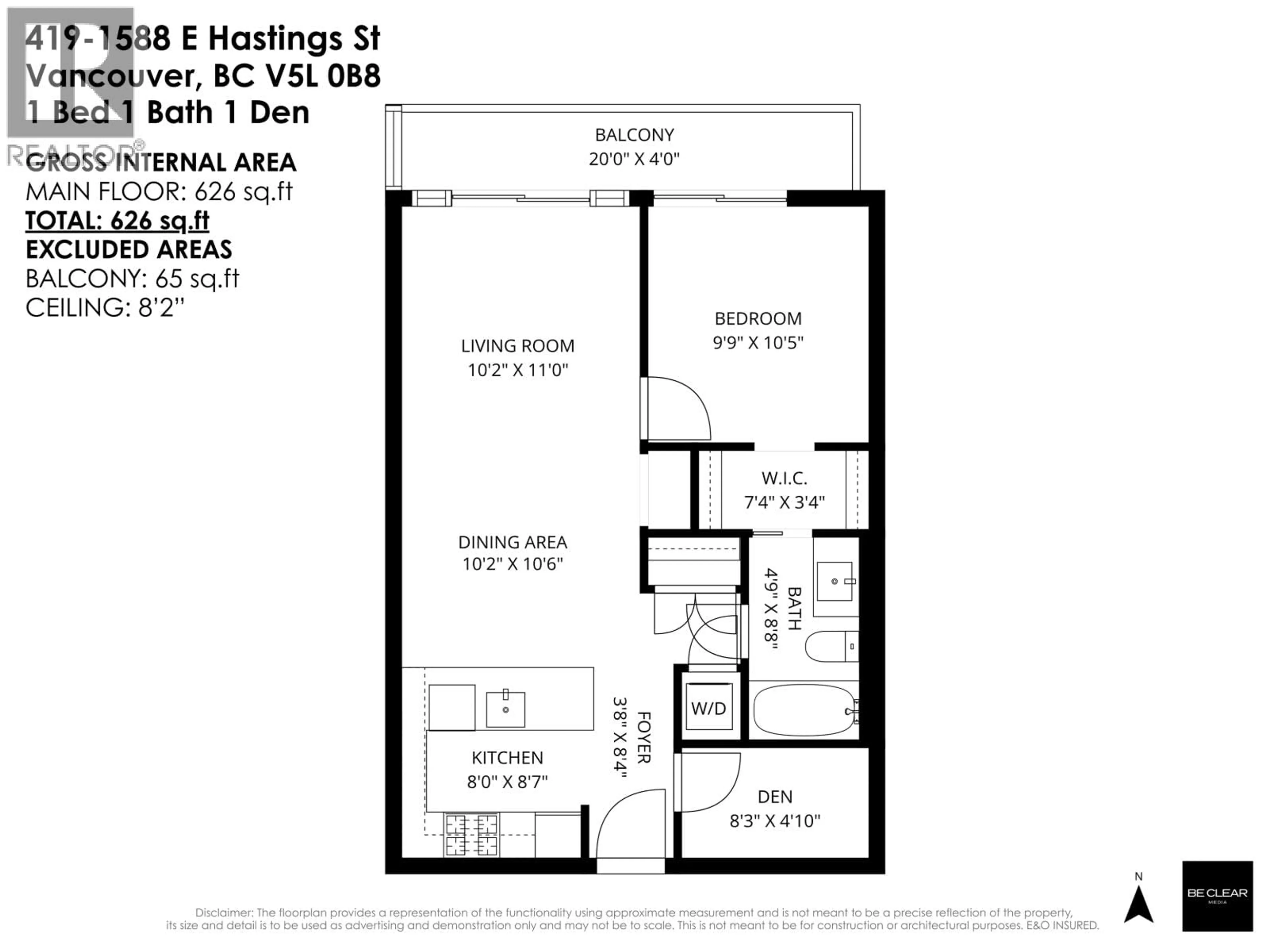 Floor plan for 419 - 1588 HASTINGS STREET, Vancouver British Columbia V5L0B8
