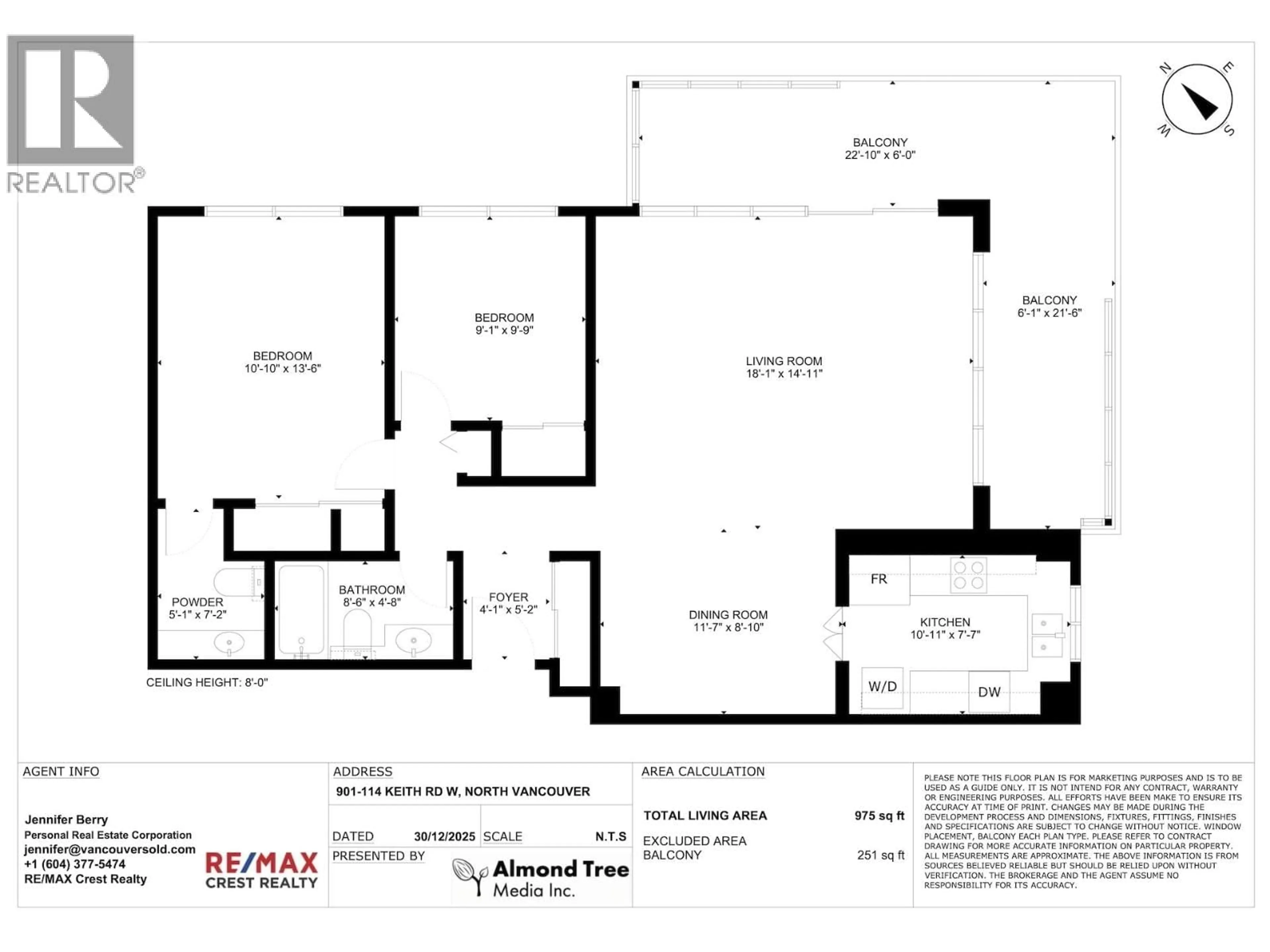 Floor plan for 901 - 114 KEITH ROAD, North Vancouver British Columbia V7M3C9