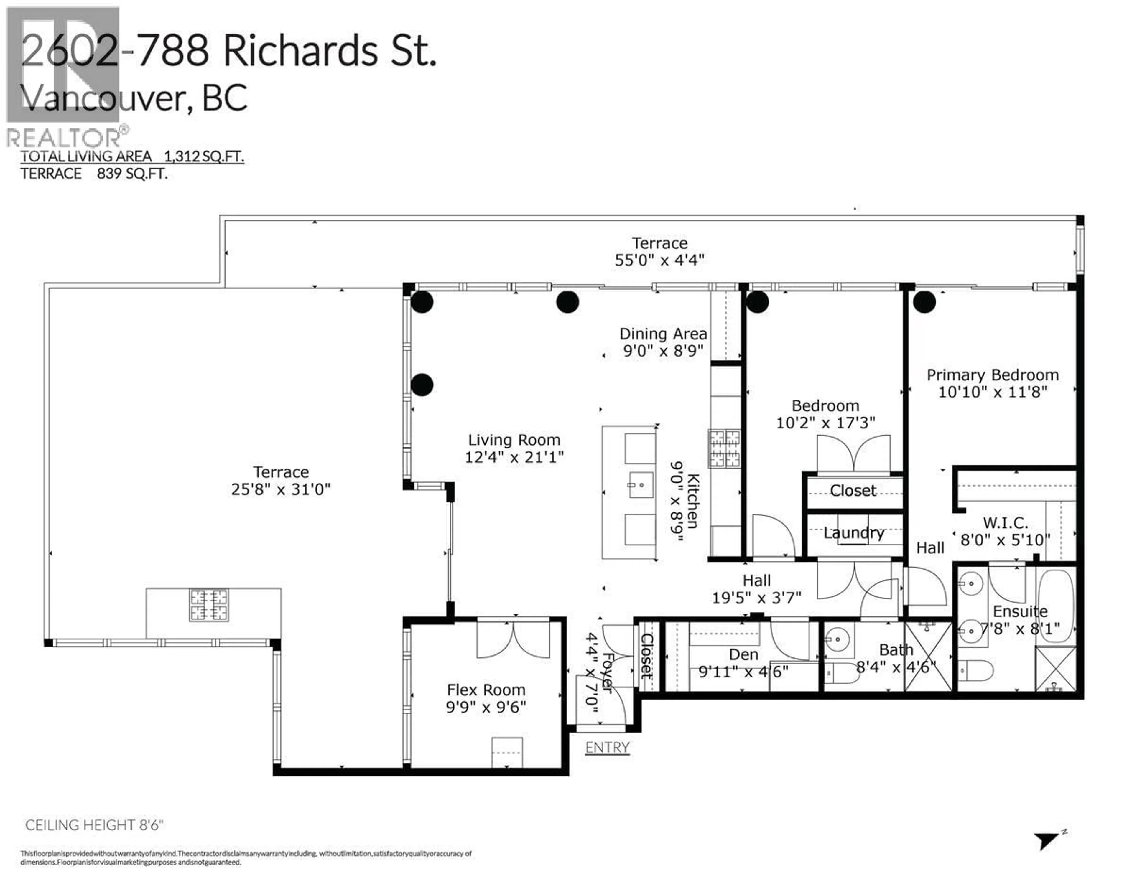 Floor plan for 2602 - 788 RICHARDS STREET, Vancouver British Columbia V6B0C7
