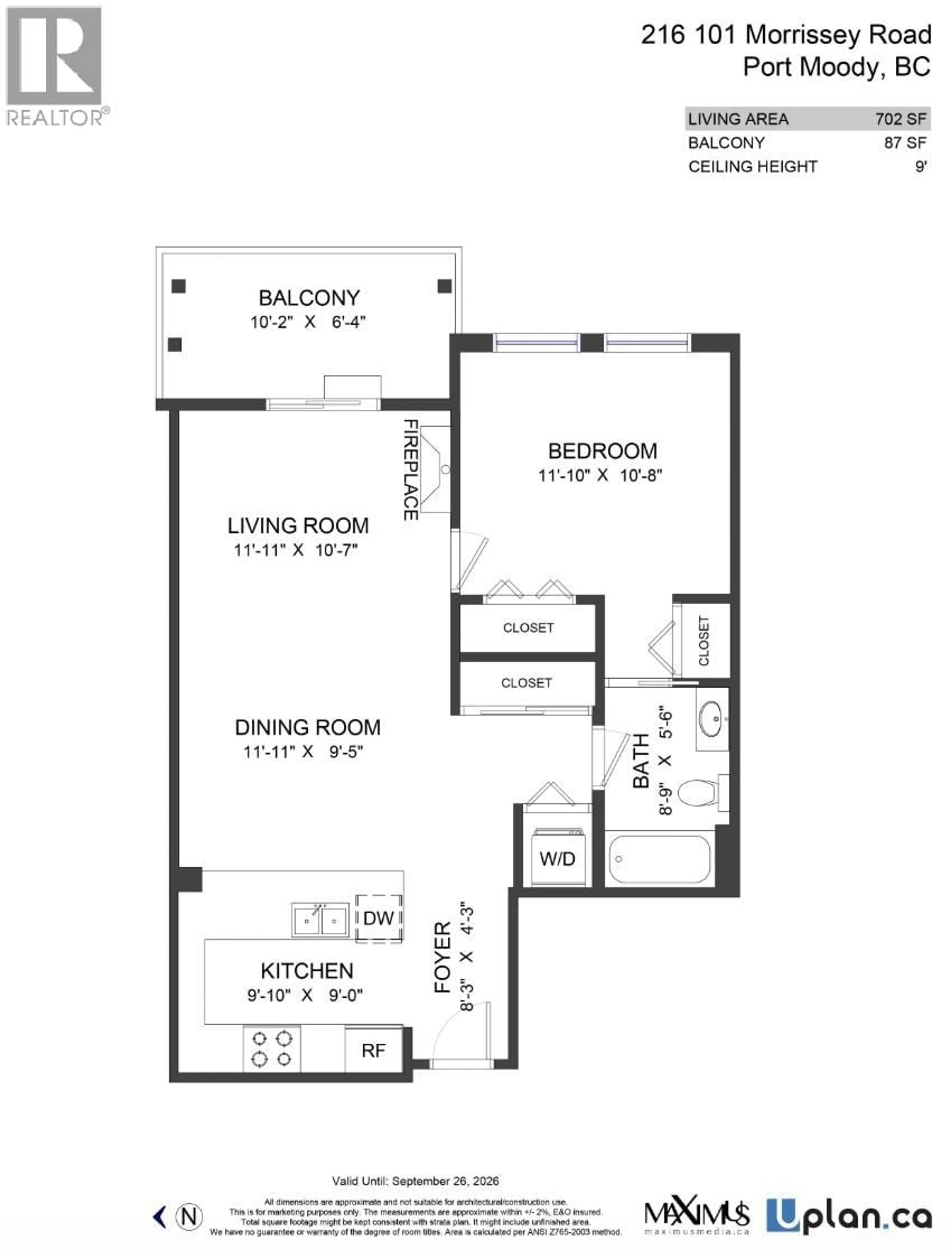 Floor plan for 216 - 101 MORRISSEY ROAD, Port Moody British Columbia V3H0E6