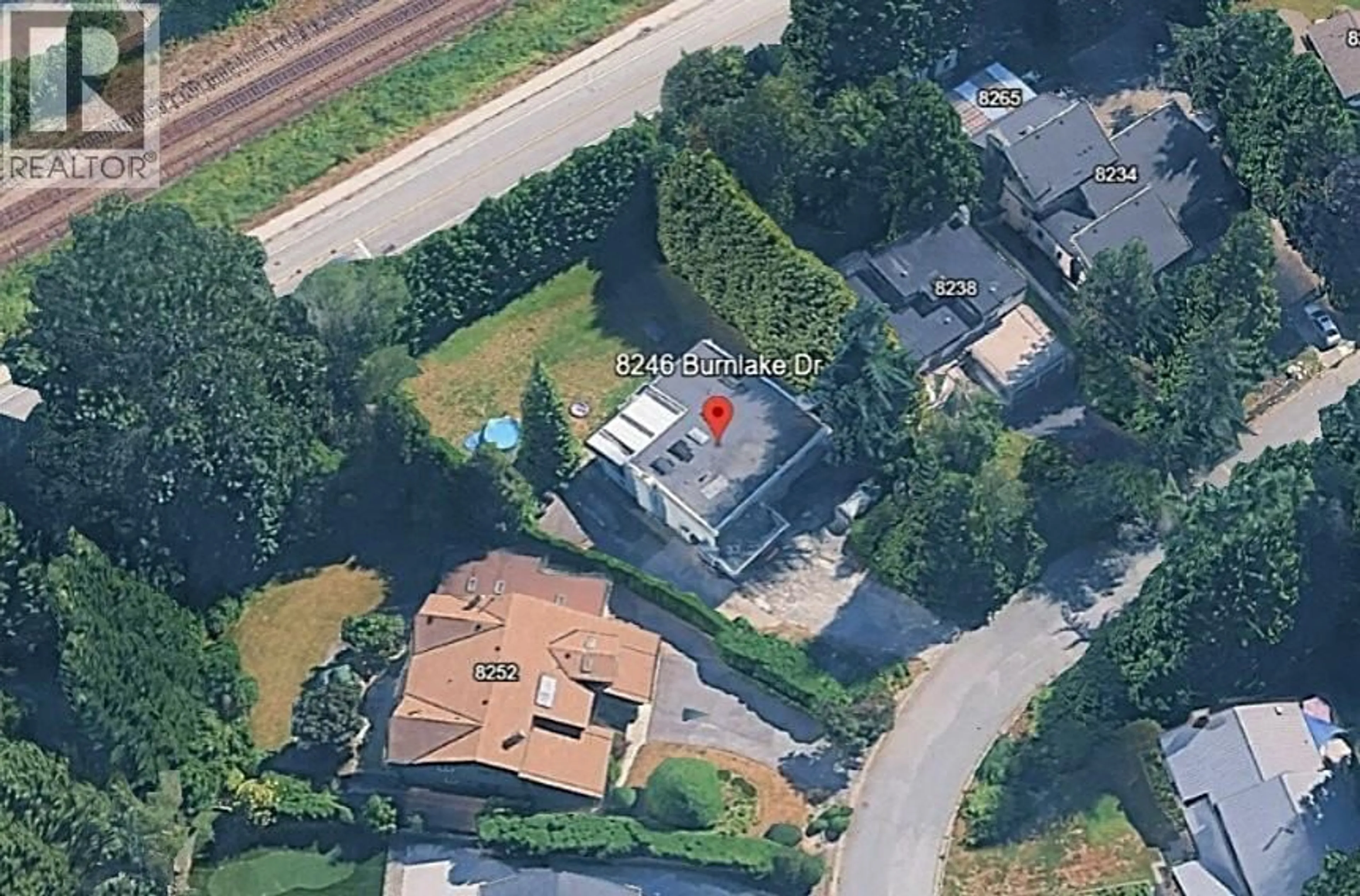 A pic from outside/outdoor area/front of a property/back of a property/a pic from drone, street for 8246 BURNLAKE DRIVE, Burnaby British Columbia V5A3K9