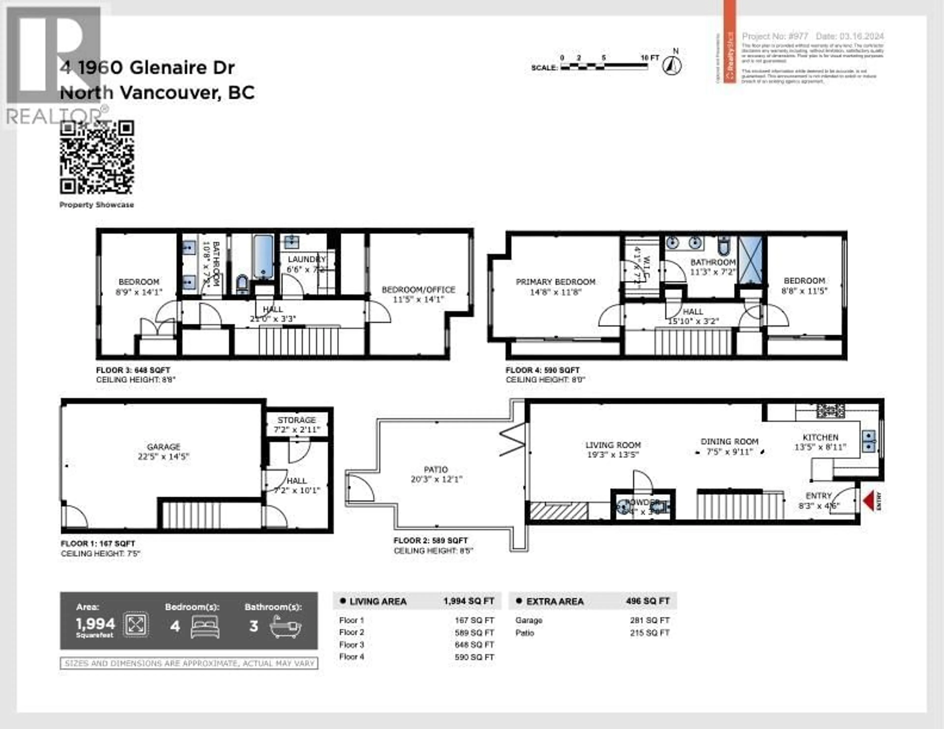 Floor plan for 4 - 1960 GLENAIRE DRIVE, North Vancouver British Columbia V7P1Y1