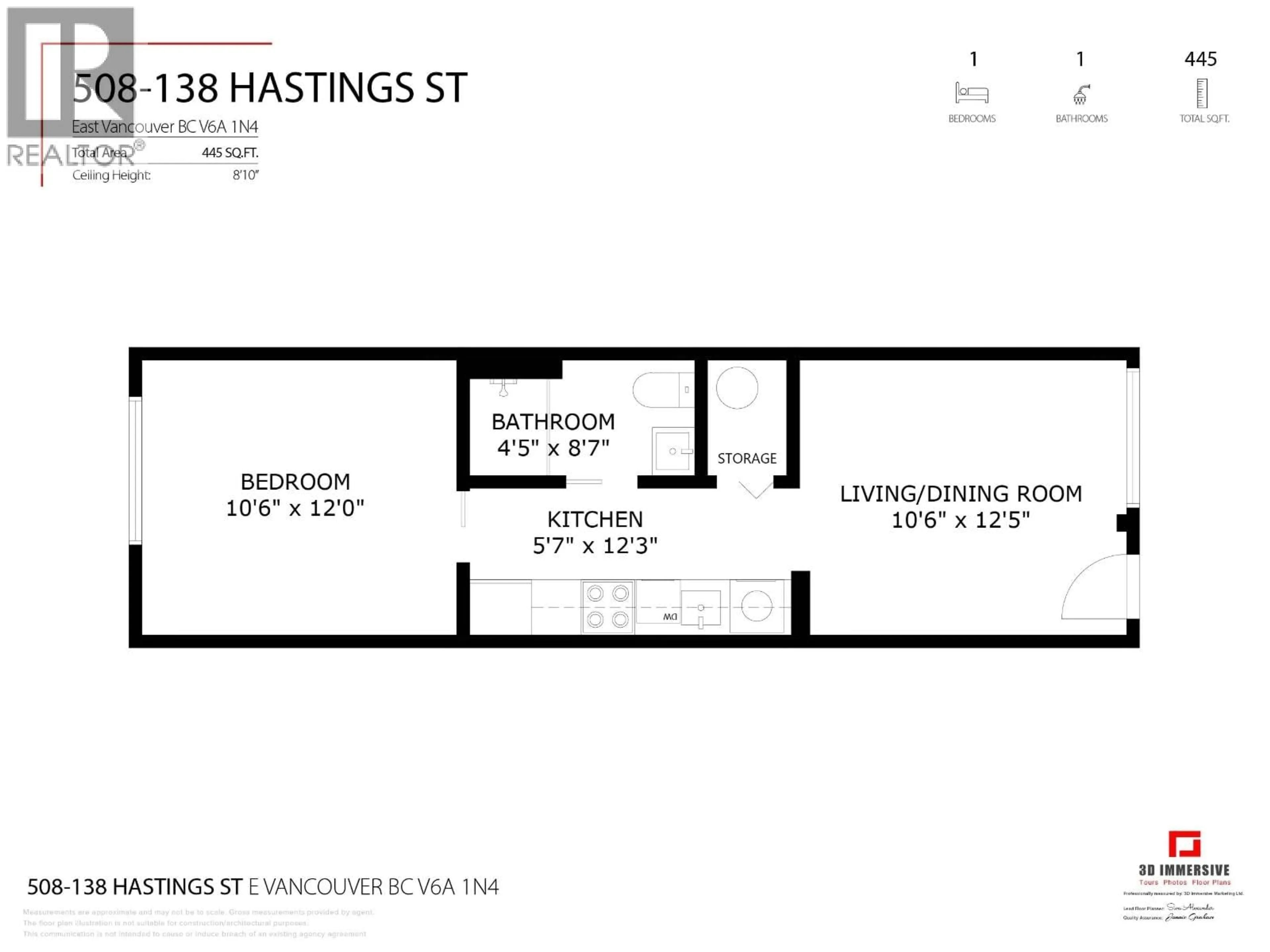 Floor plan for 508 - 138 HASTINGS STREET, Vancouver British Columbia V6A1N4