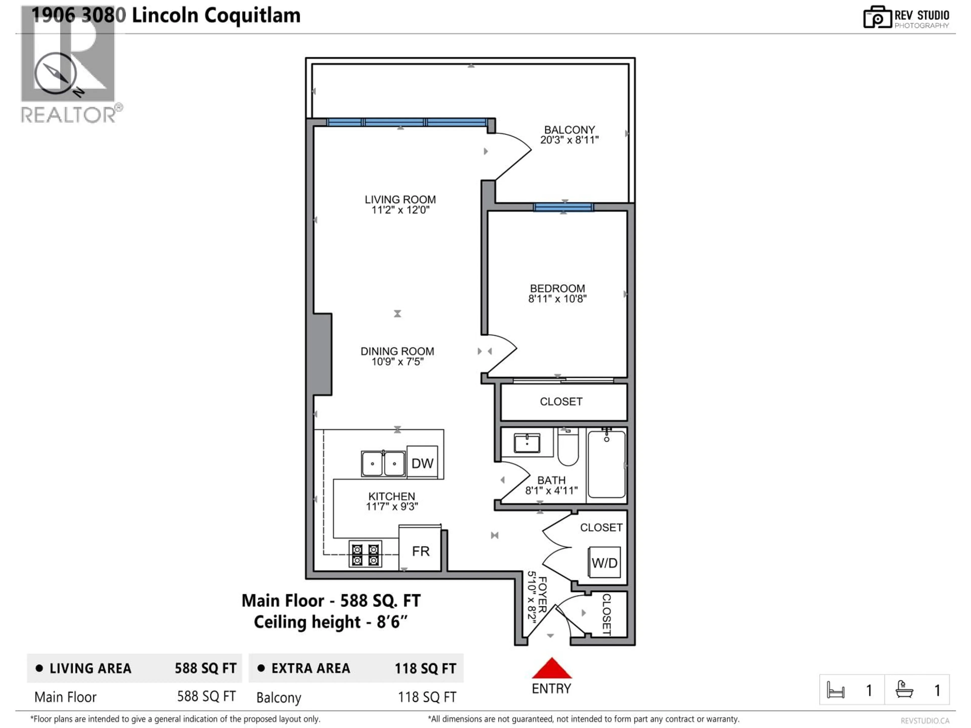Floor plan for 1906 - 3080 LINCOLN AVENUE, Coquitlam British Columbia V3B0L9