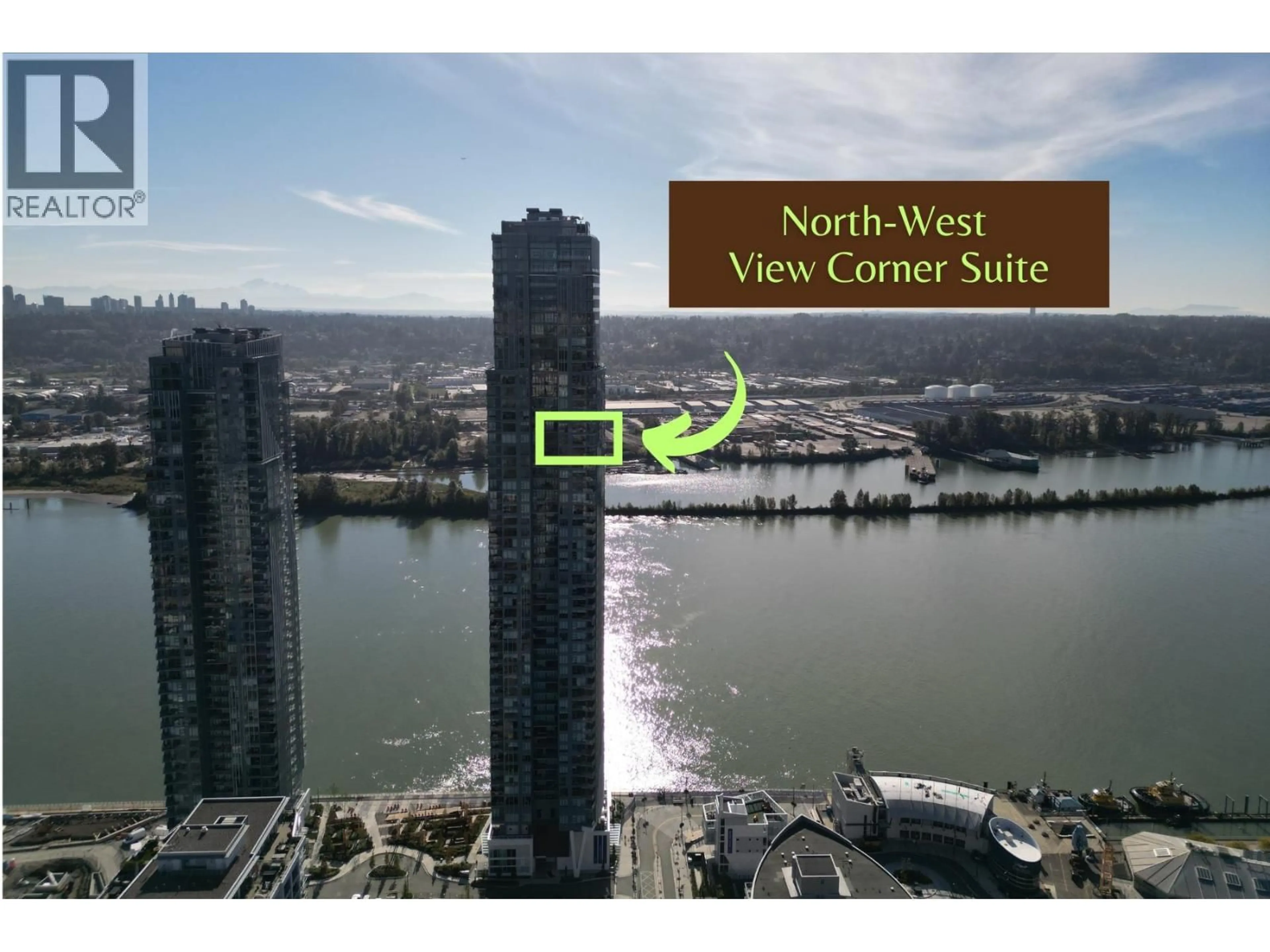 A pic from outside/outdoor area/front of a property/back of a property/a pic from drone, water/lake/river/ocean view for 3703 - 680 QUAYSIDE DRIVE, New Westminster British Columbia V3M0P2