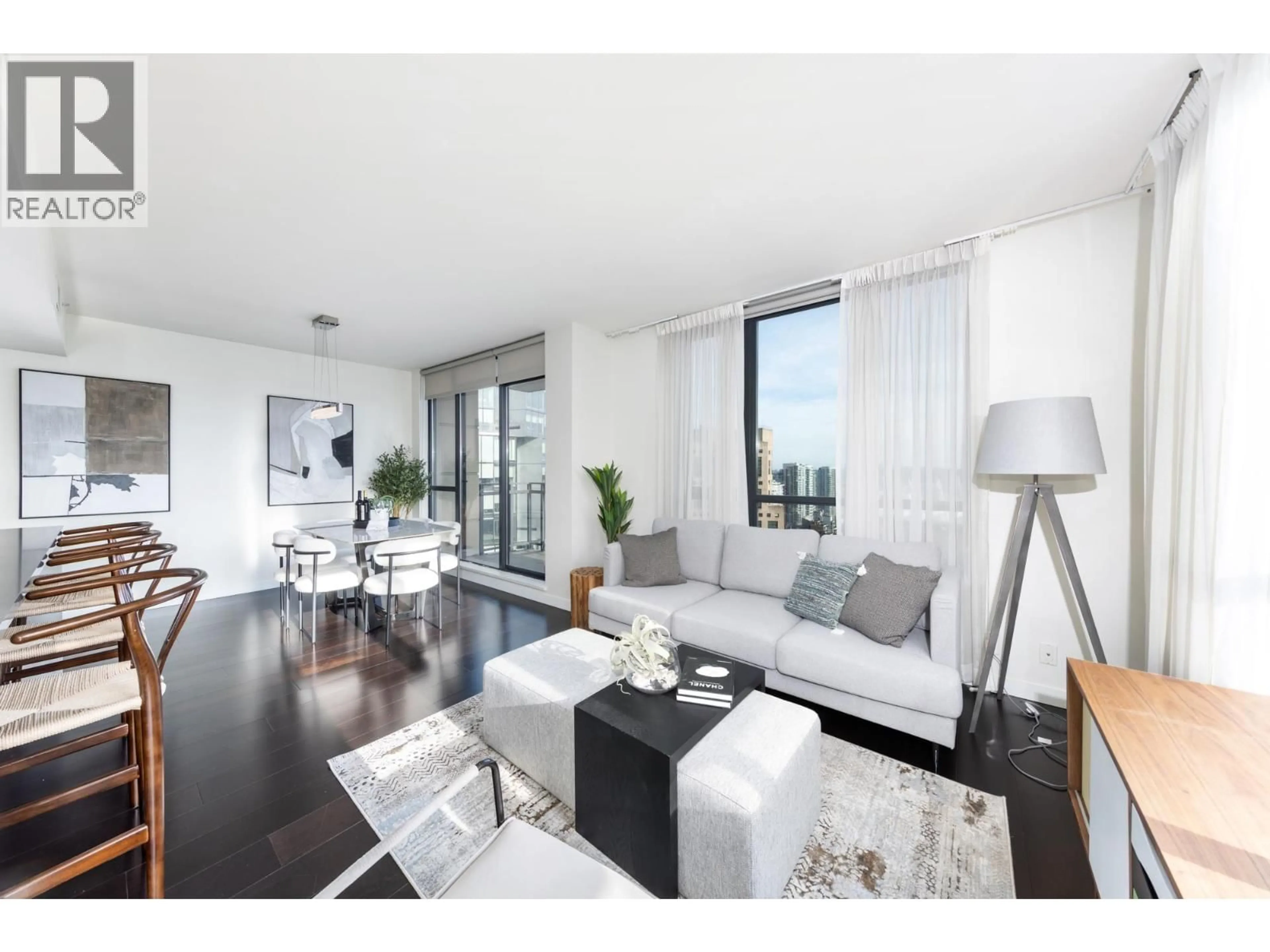 Living room with furniture, wood/laminate floor for 2601 - 788 RICHARDS STREET, Vancouver British Columbia V6B0C7