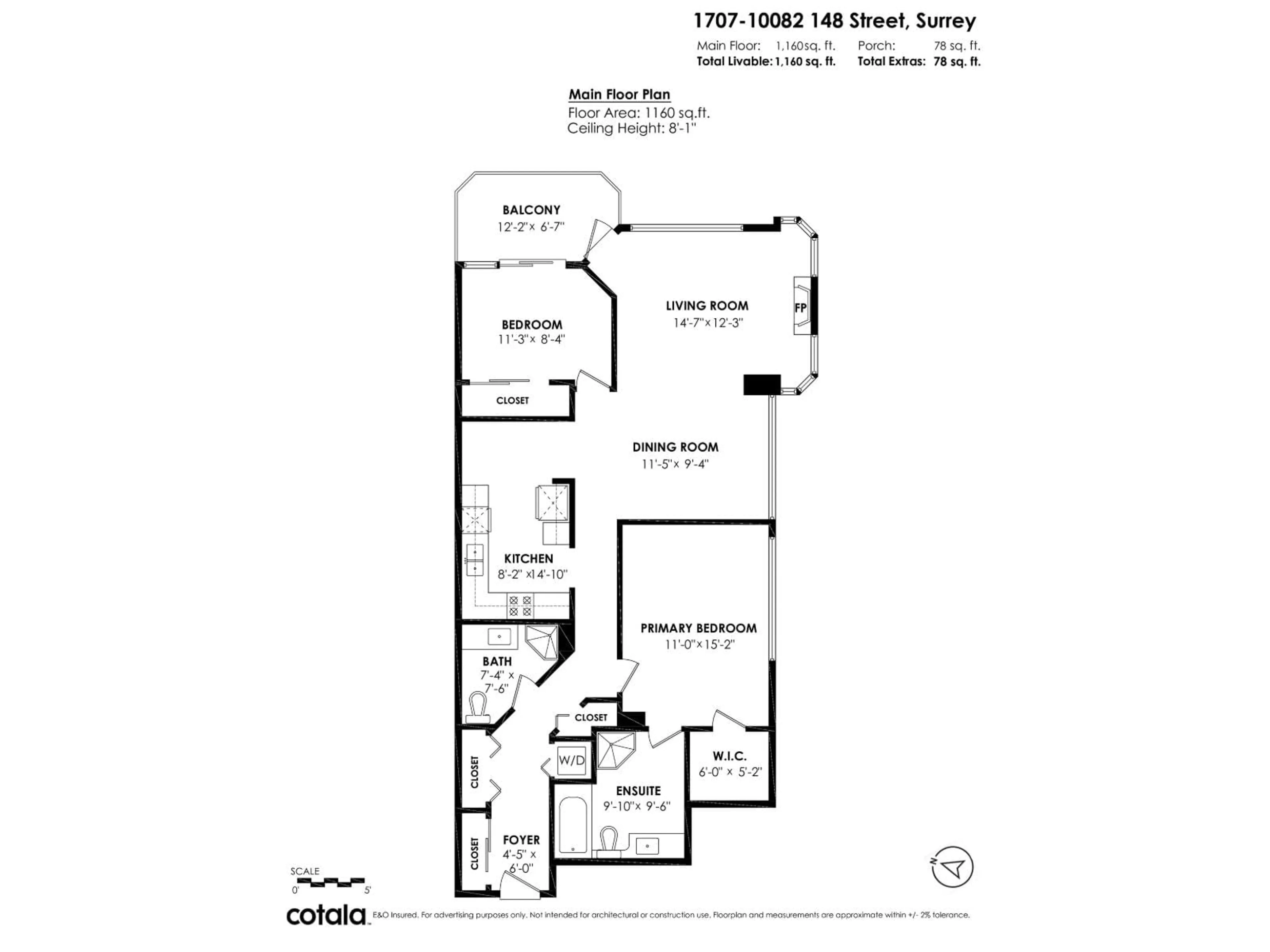 Floor plan for 1707 - 10082 148 STREET, Surrey British Columbia V3R0S3