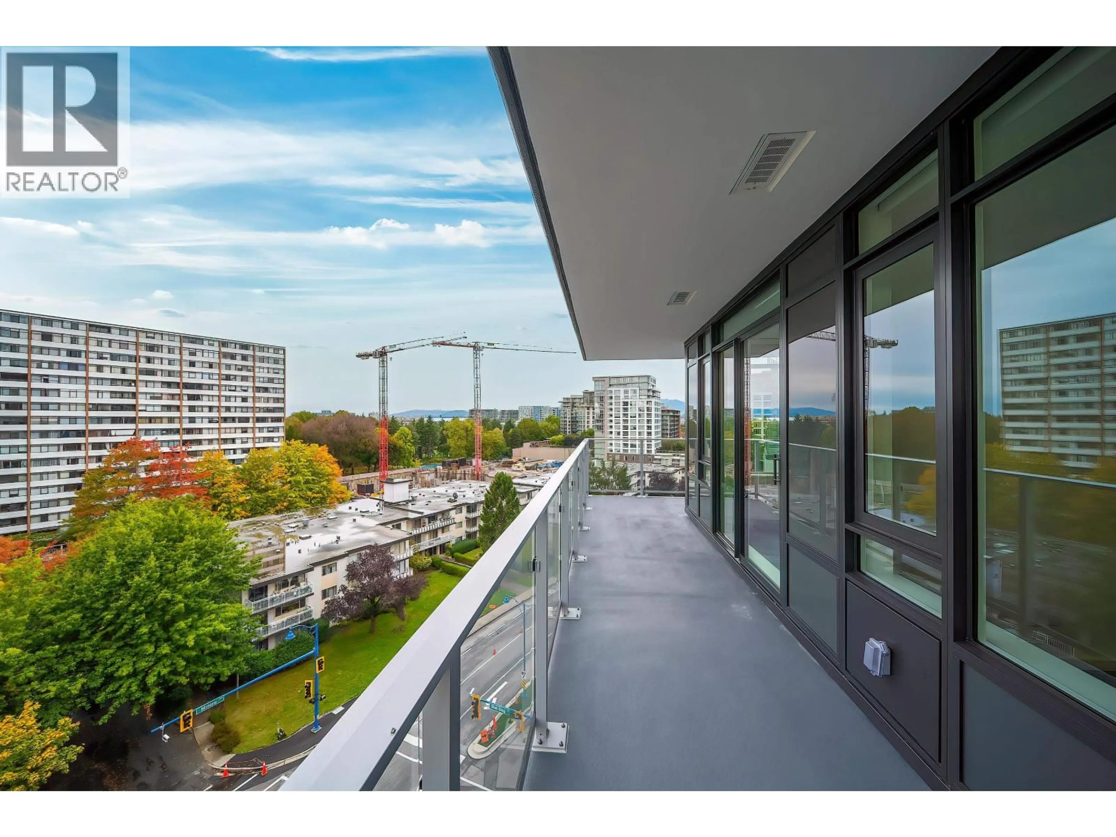 Balcony in the apartment, city buildings view from balcony for 840 - 6500 MINORU BOULEVARD, Richmond British Columbia V6Y0N2