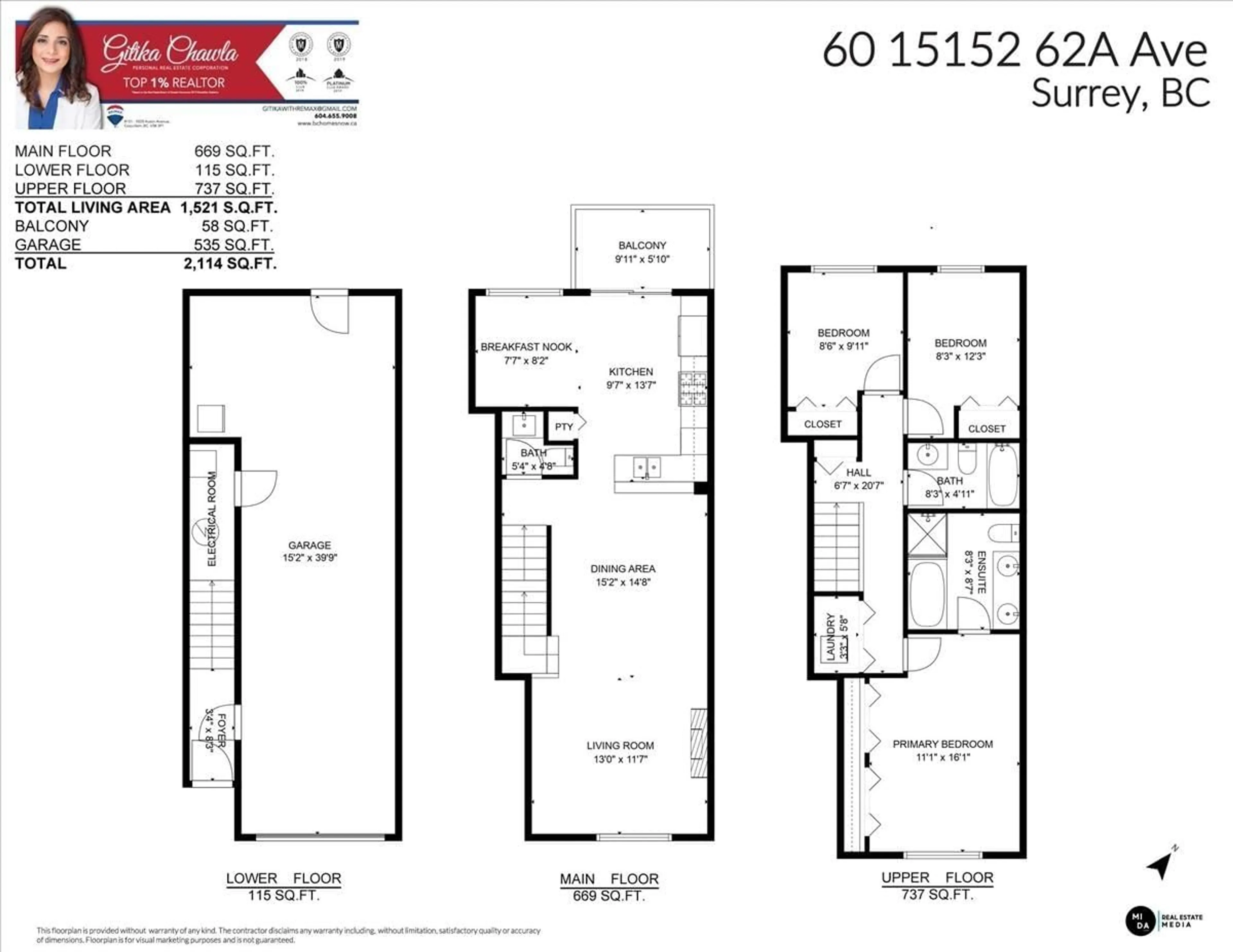 Floor plan for 60 - 15152 62A AVENUE, Surrey British Columbia V3S1V1
