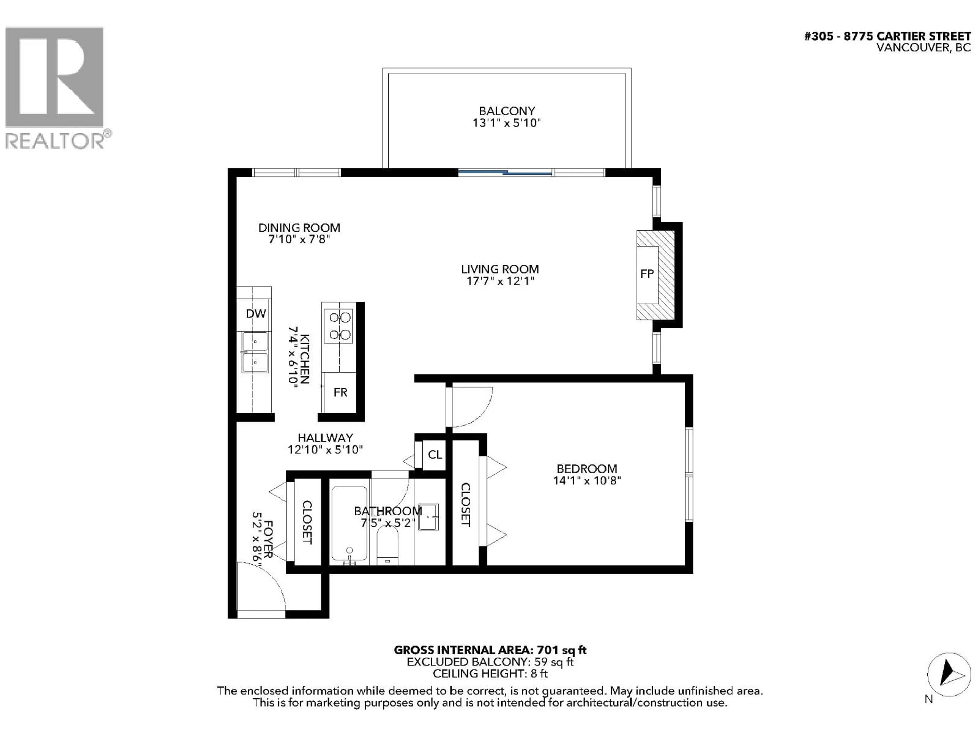 Floor plan for 305 - 8775 CARTIER STREET, Vancouver British Columbia V6P4V3