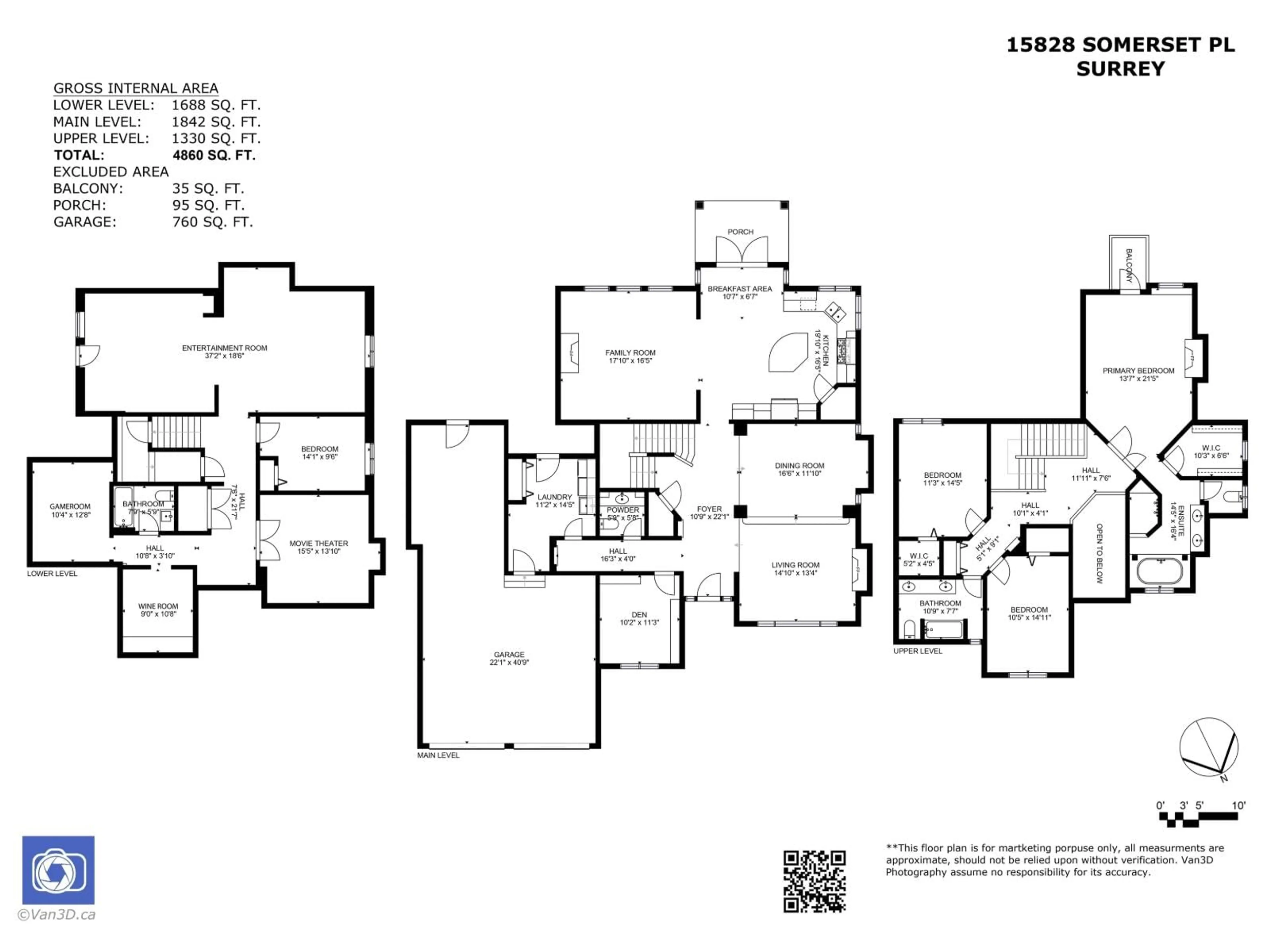 Floor plan for 15828 SOMERSET PLACE, Surrey British Columbia V3Z0H9