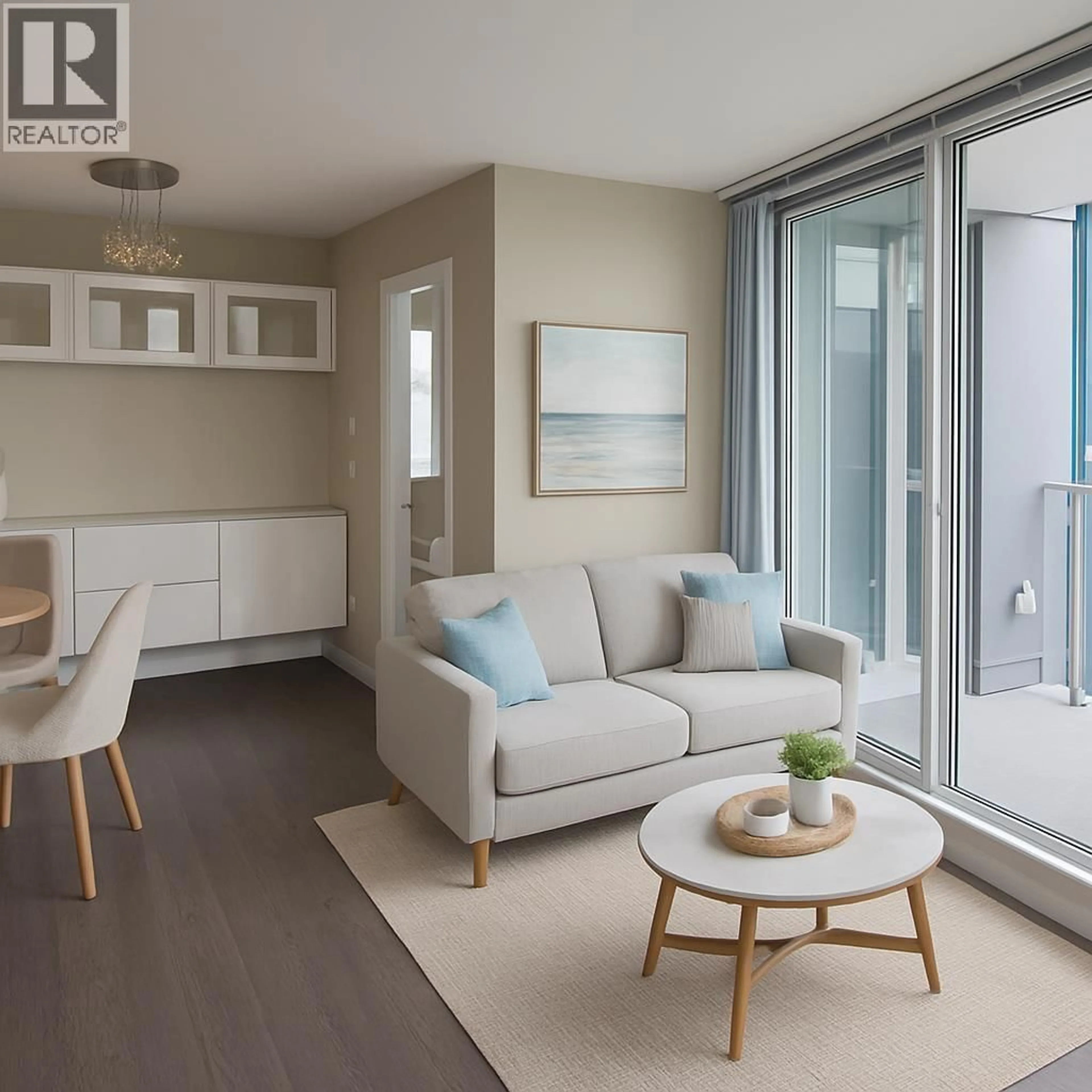 Living room with furniture, wood/laminate floor for 2407 - 489 INTERURBAN WAY, Vancouver British Columbia V5X0C7