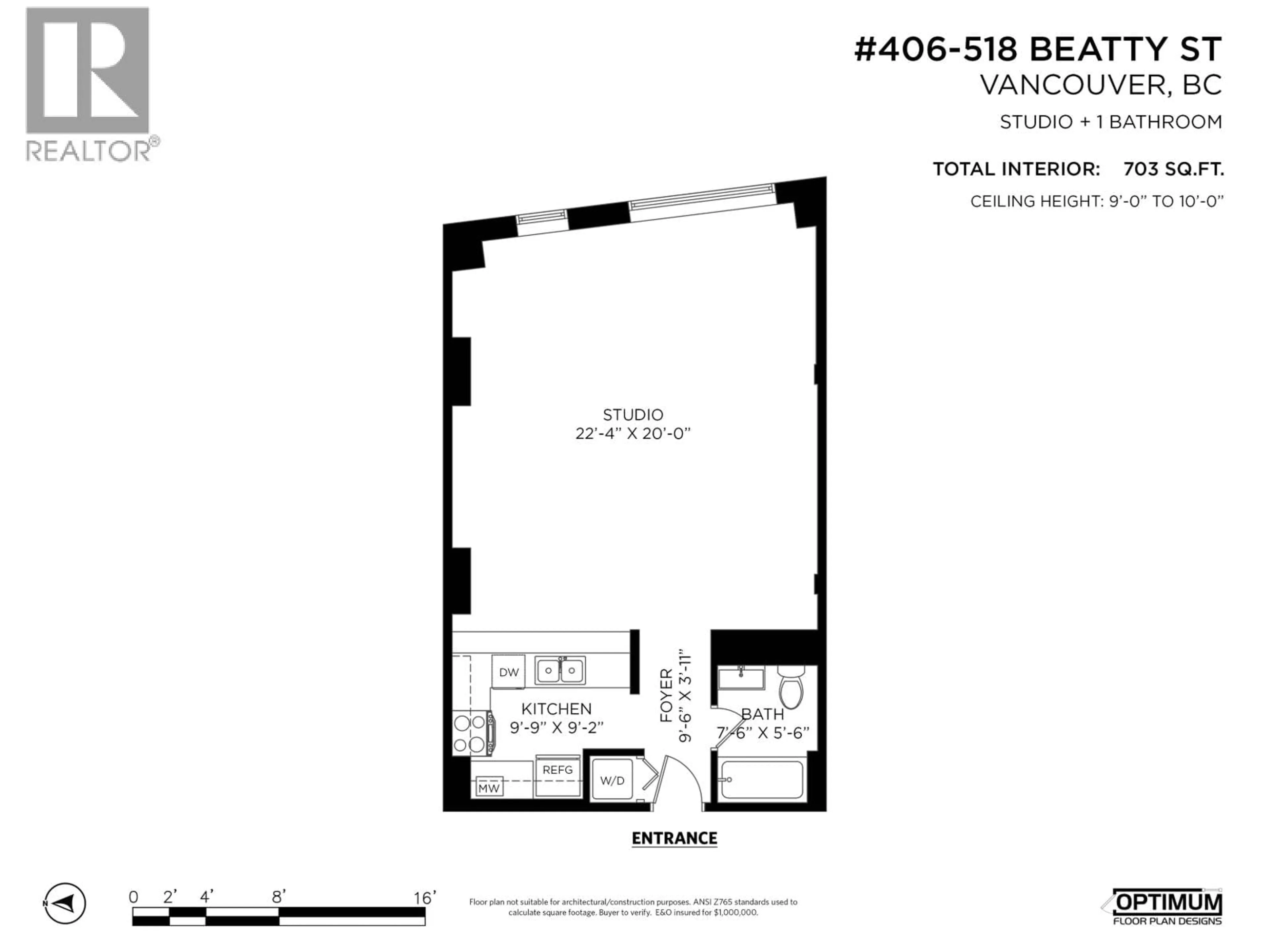 Floor plan for 406 - 518 BEATTY STREET, Vancouver British Columbia V6B6G8