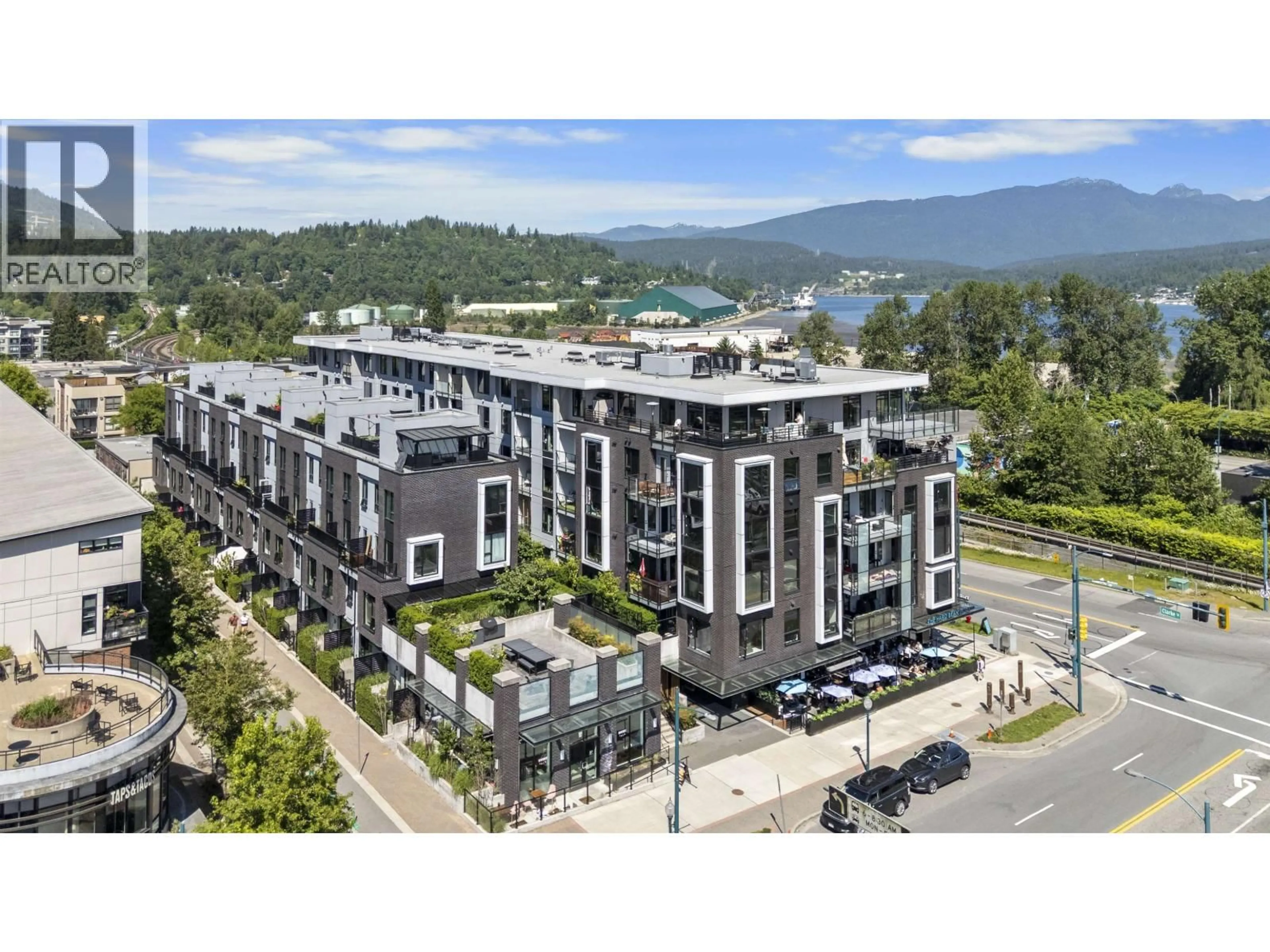 A pic from outside/outdoor area/front of a property/back of a property/a pic from drone, mountain view for 411 - 83 MOODY STREET, Port Moody British Columbia V3H0K7
