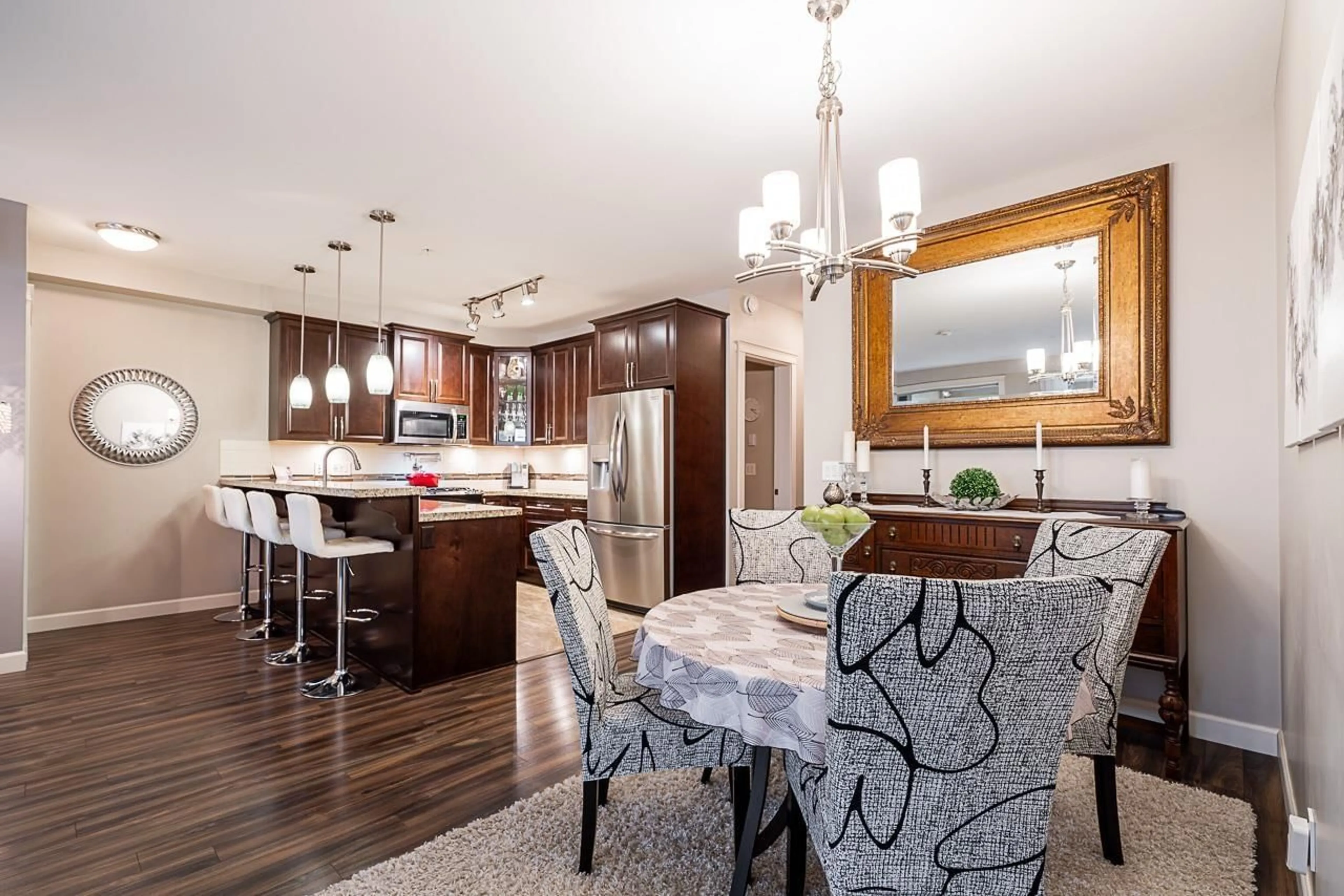 Open concept kitchen, wood/laminate floor for B323 - 8218 207A STREET, Langley British Columbia V2Y0Y1