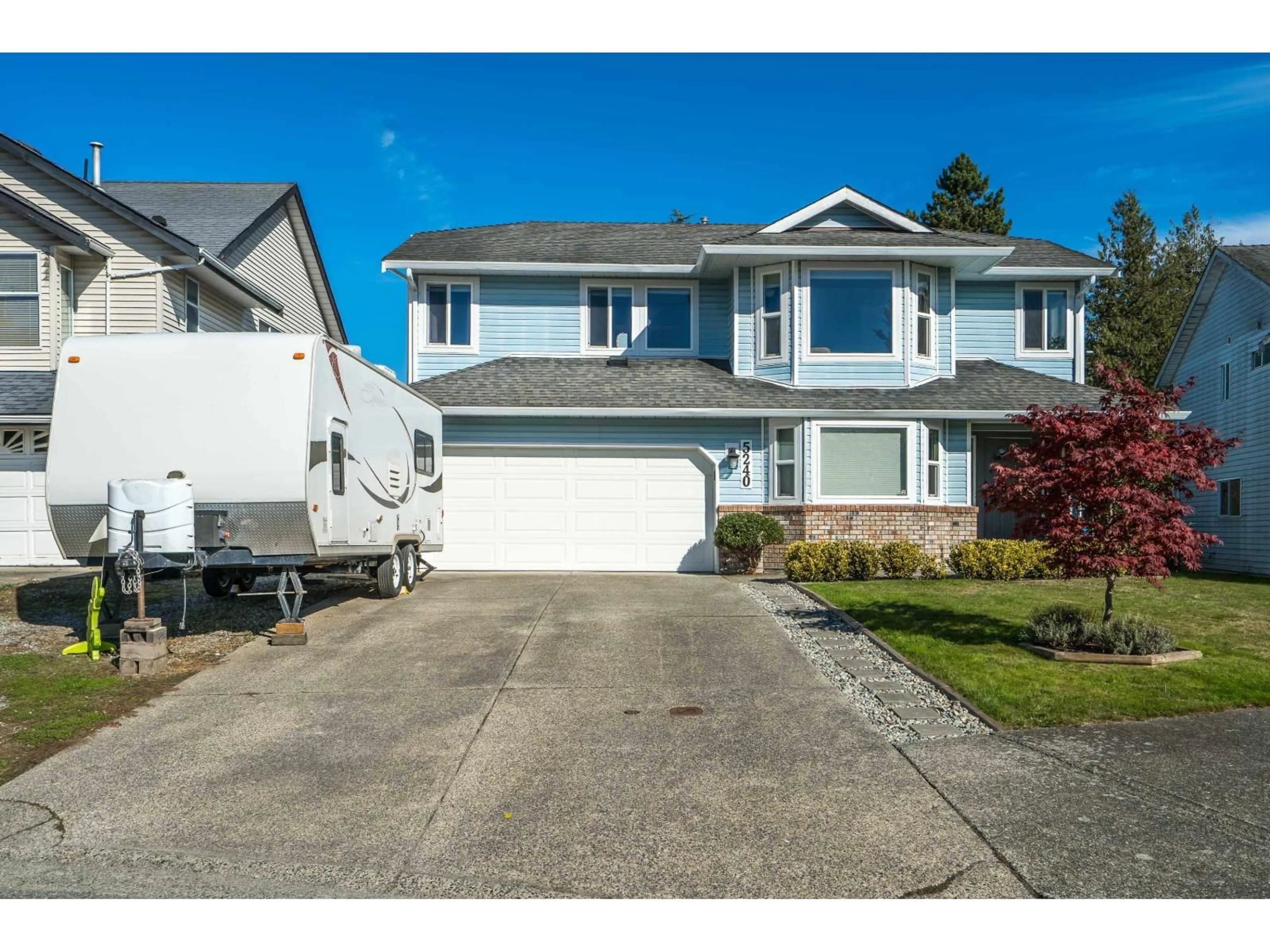 Home with vinyl exterior material, street for 5240 197A STREET, Langley British Columbia V3A7X9