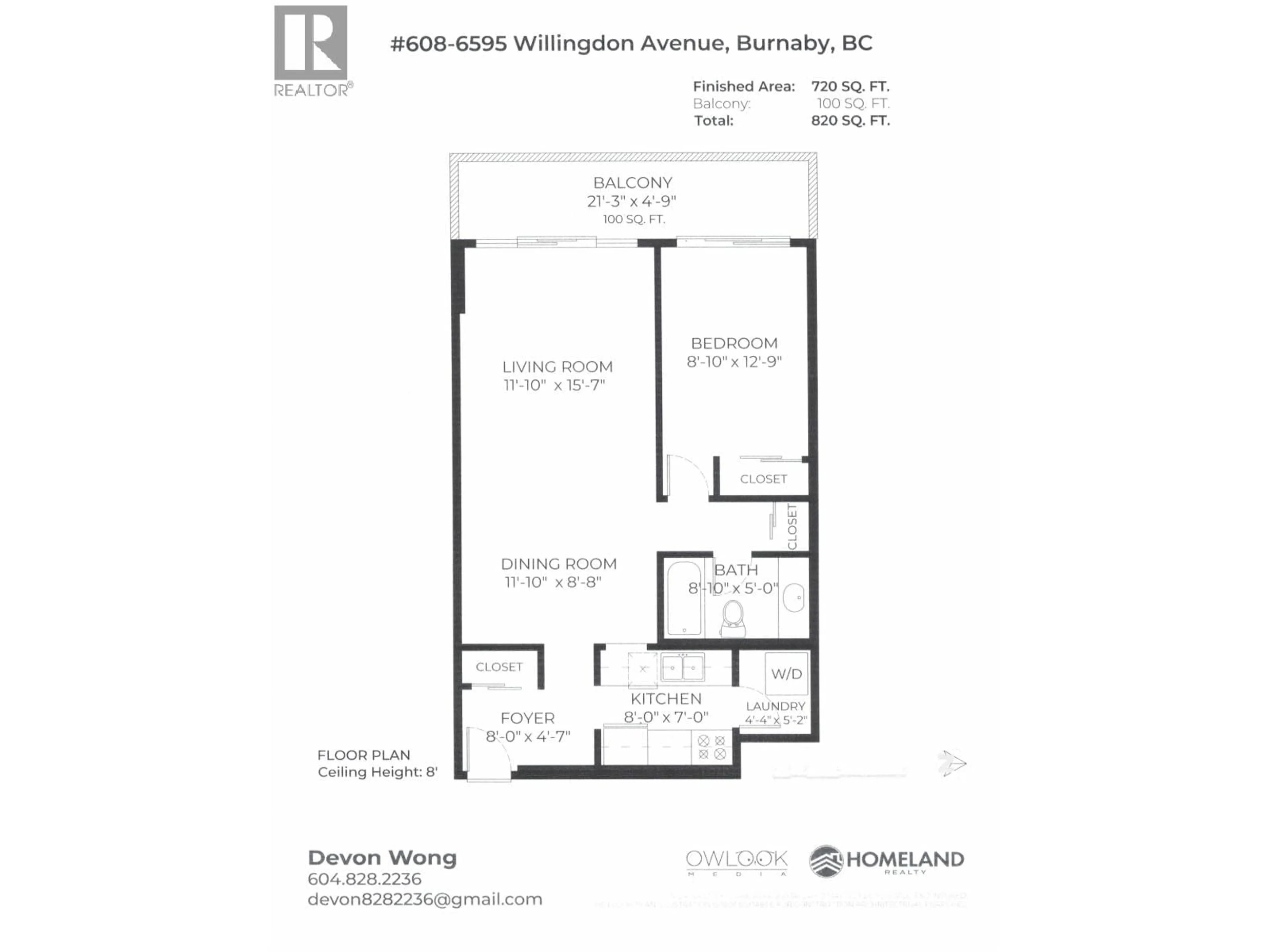 Floor plan for 608 - 6595 WILLINGDON AVENUE, Burnaby British Columbia V5H4E5