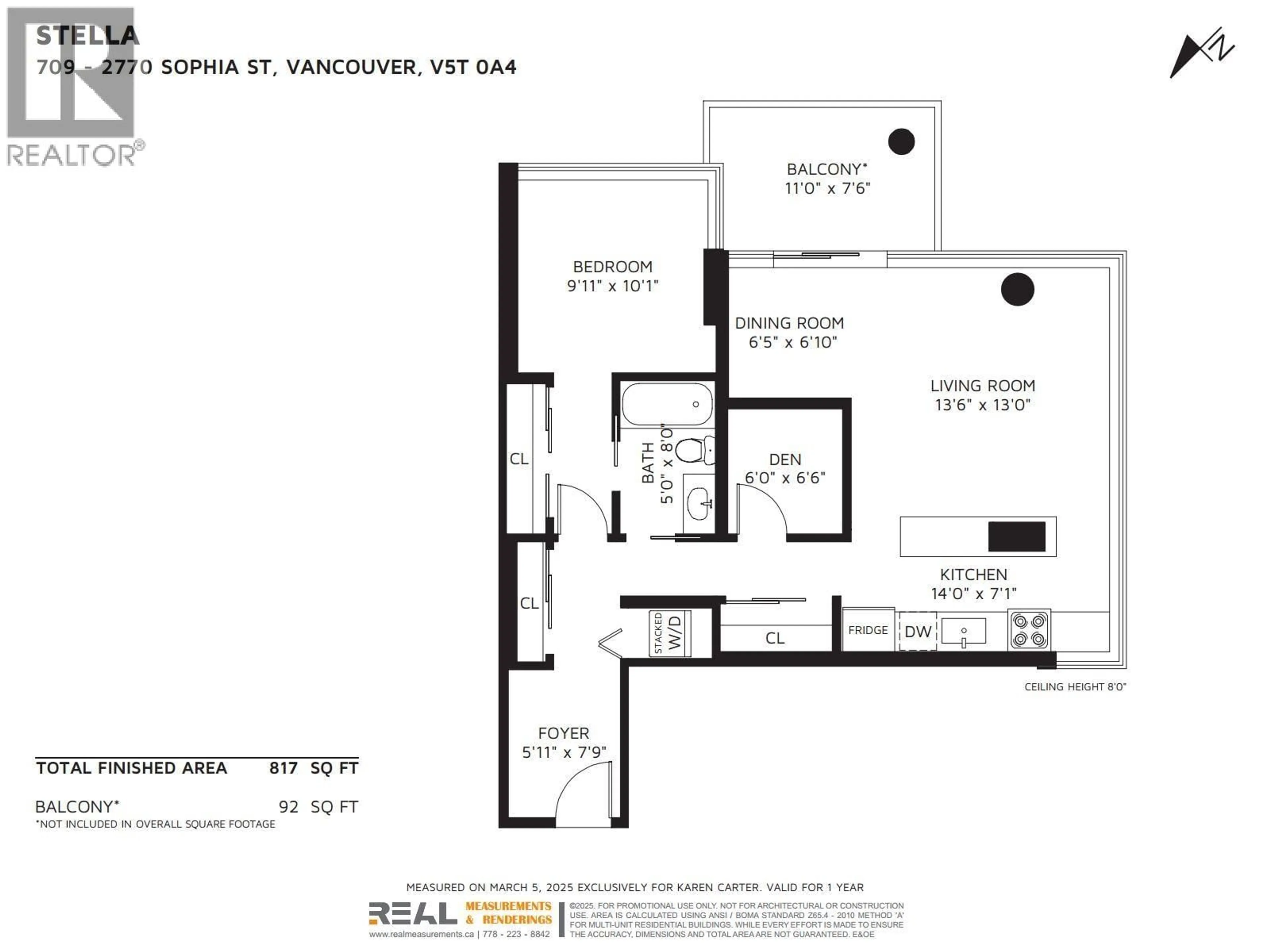 Floor plan for 709 - 2770 SOPHIA STREET, Vancouver British Columbia V5T0A4