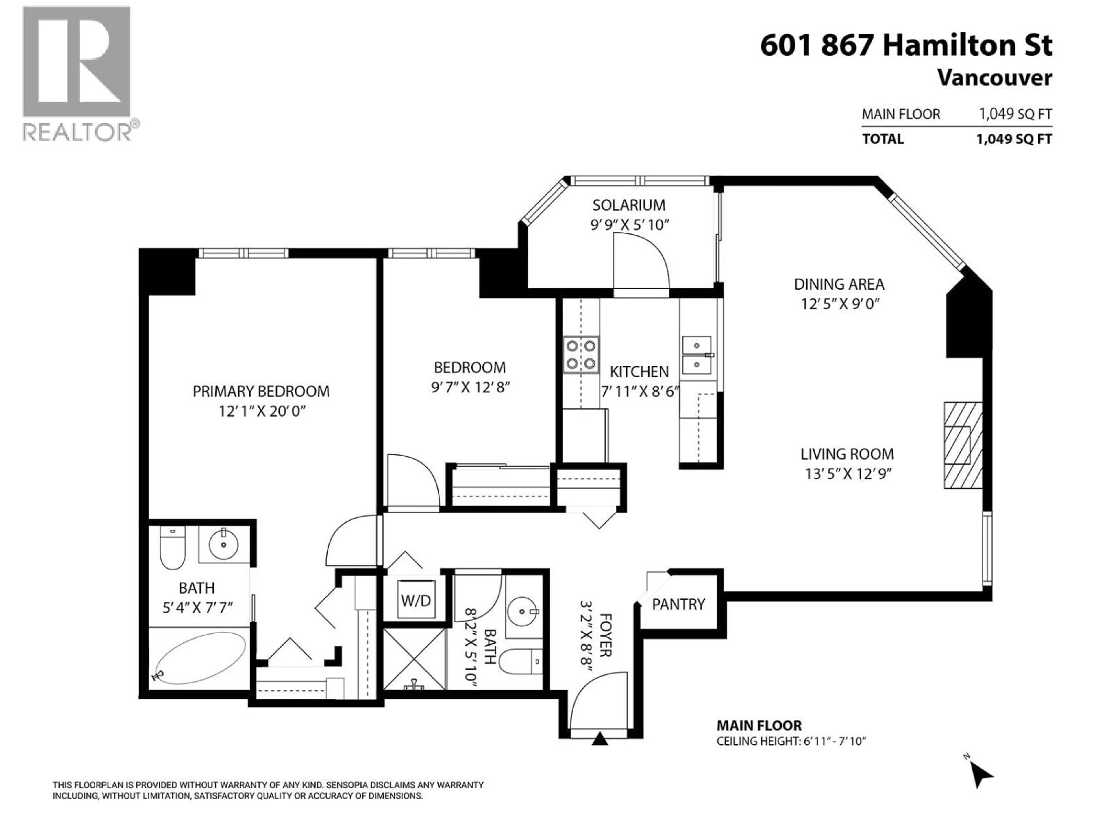 Floor plan for 601 - 867 HAMILTON STREET, Vancouver British Columbia V6B6B7