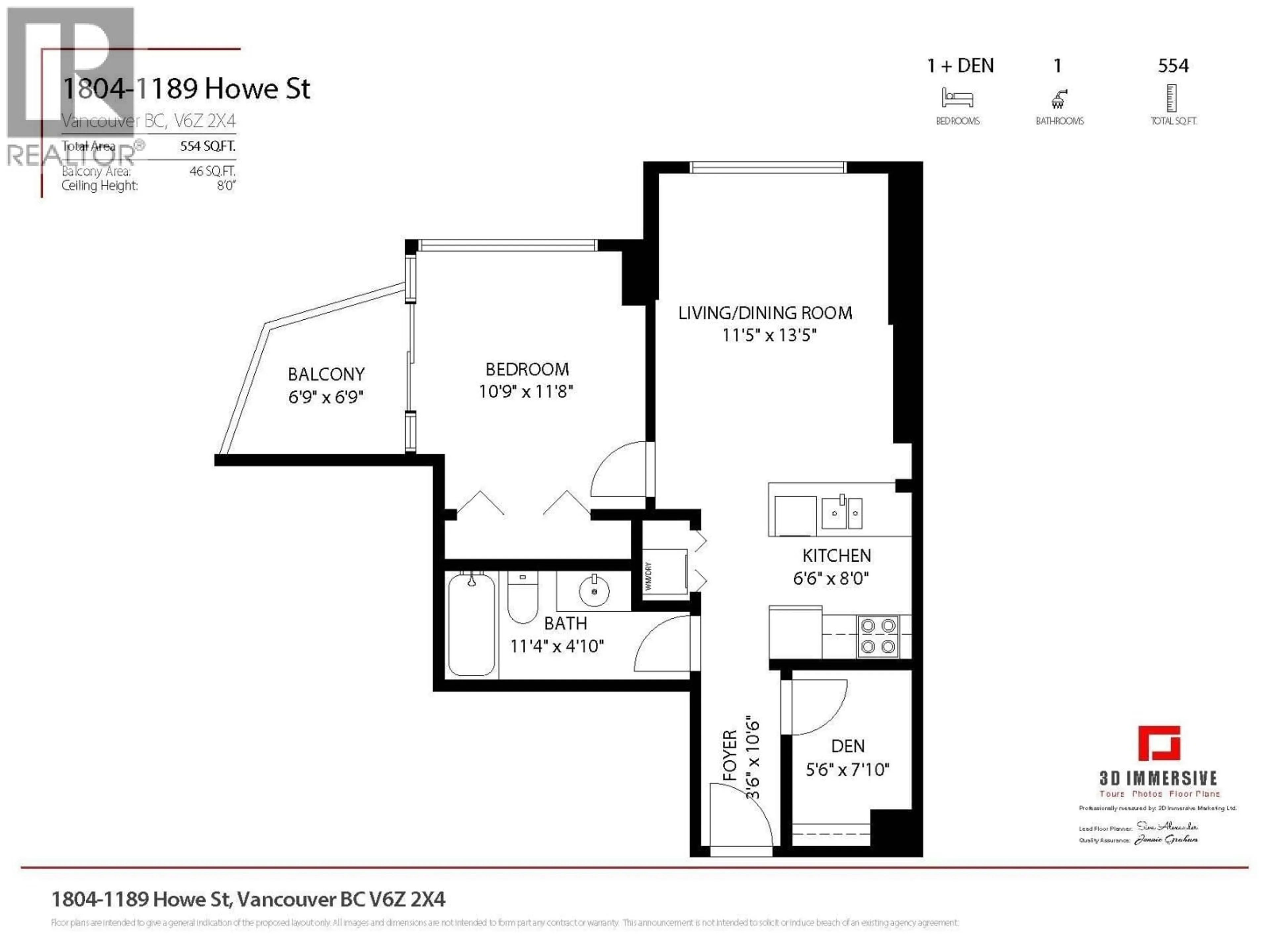 Floor plan for 1804 - 1189 HOWE STREET, Vancouver British Columbia V6Z2X4