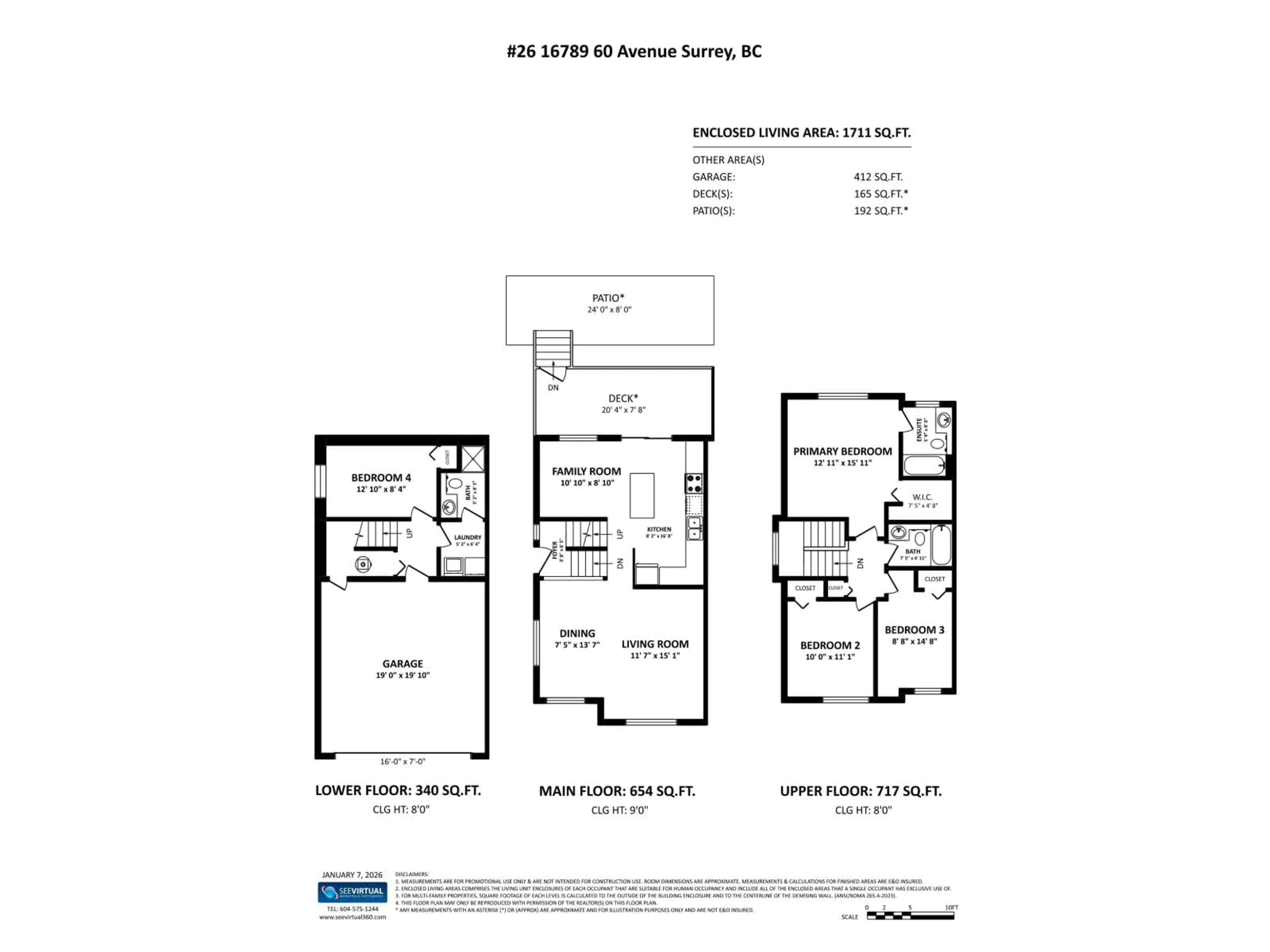 Floor plan for 26 - 16789 60 AVENUE, Surrey British Columbia V3S1S8