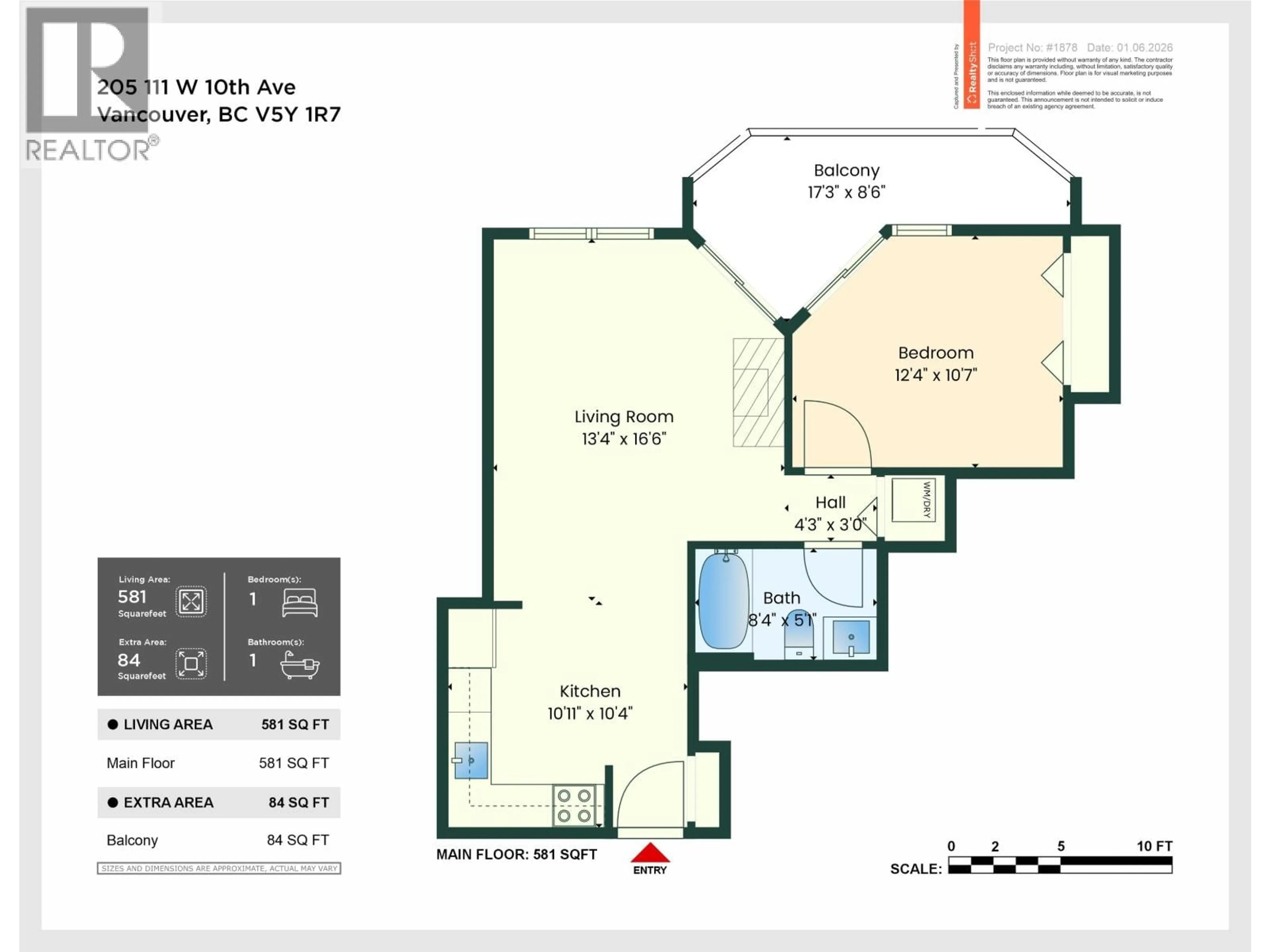 Floor plan for 205 - 111 10TH AVENUE, Vancouver British Columbia V5Y1R7
