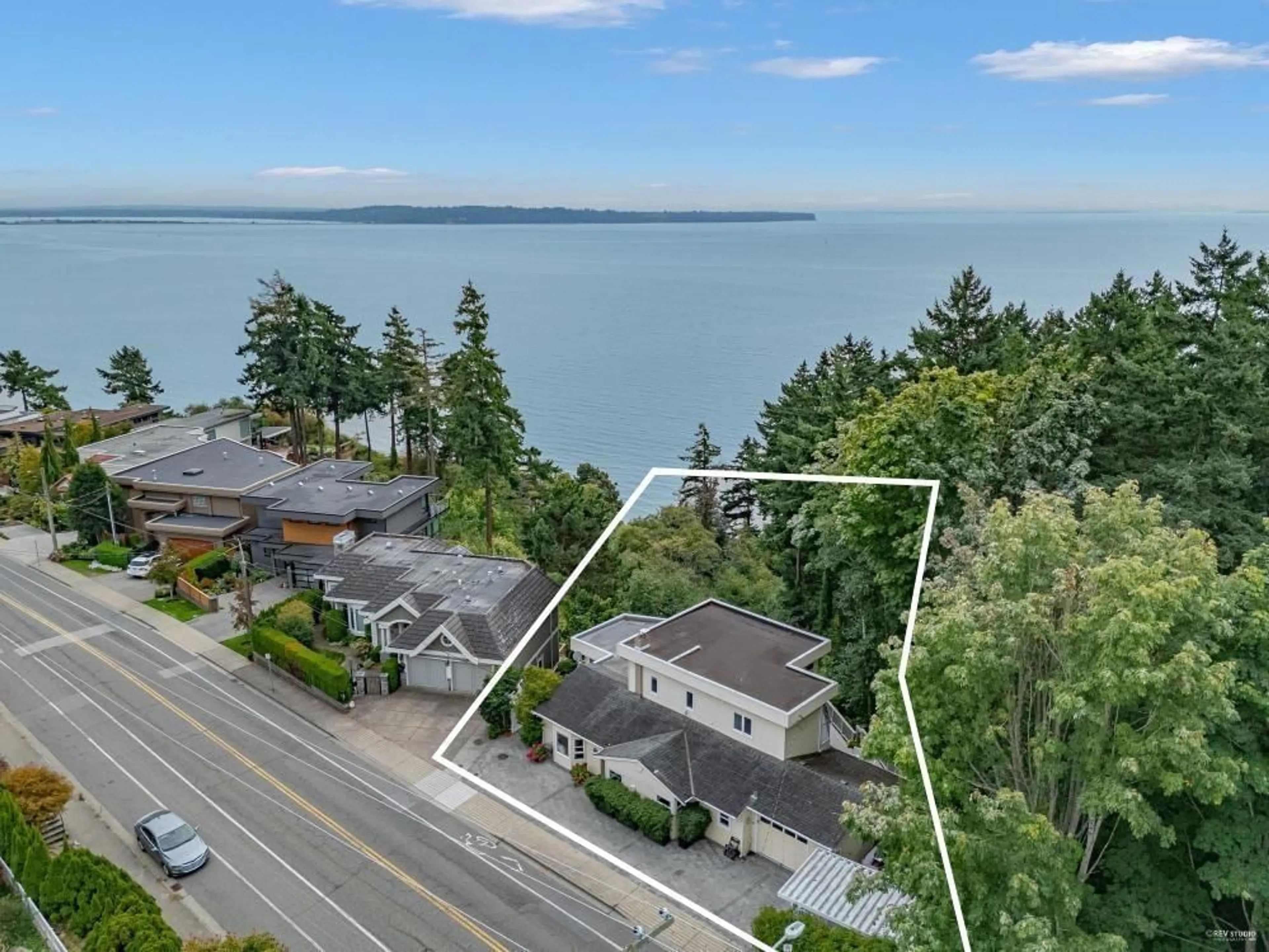 A pic from outside/outdoor area/front of a property/back of a property/a pic from drone, water/lake/river/ocean view for 14104 MARINE DRIVE, White Rock British Columbia V4B1A7