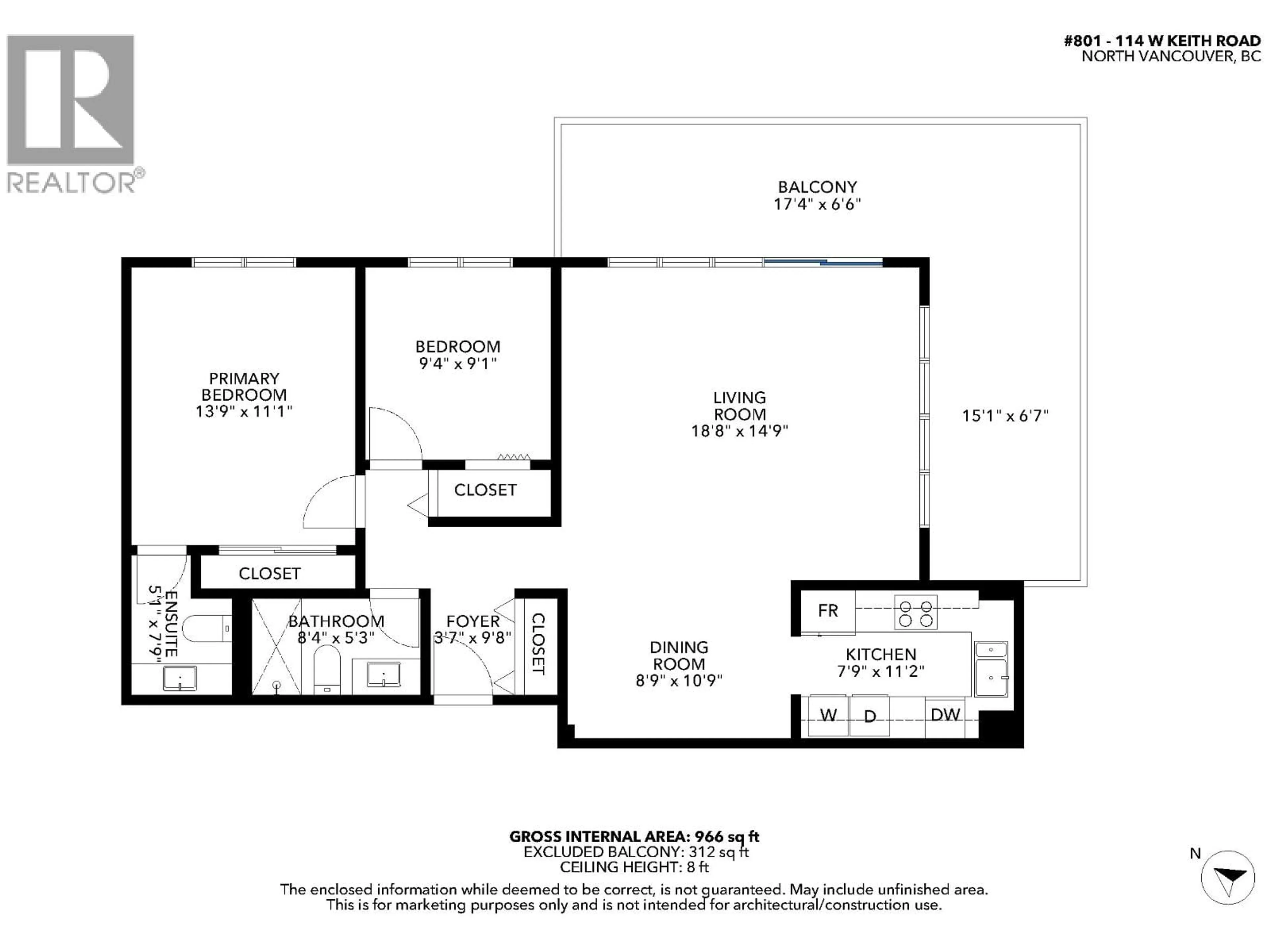 Floor plan for 801 - 114 KEITH ROAD, North Vancouver British Columbia V7M3C9
