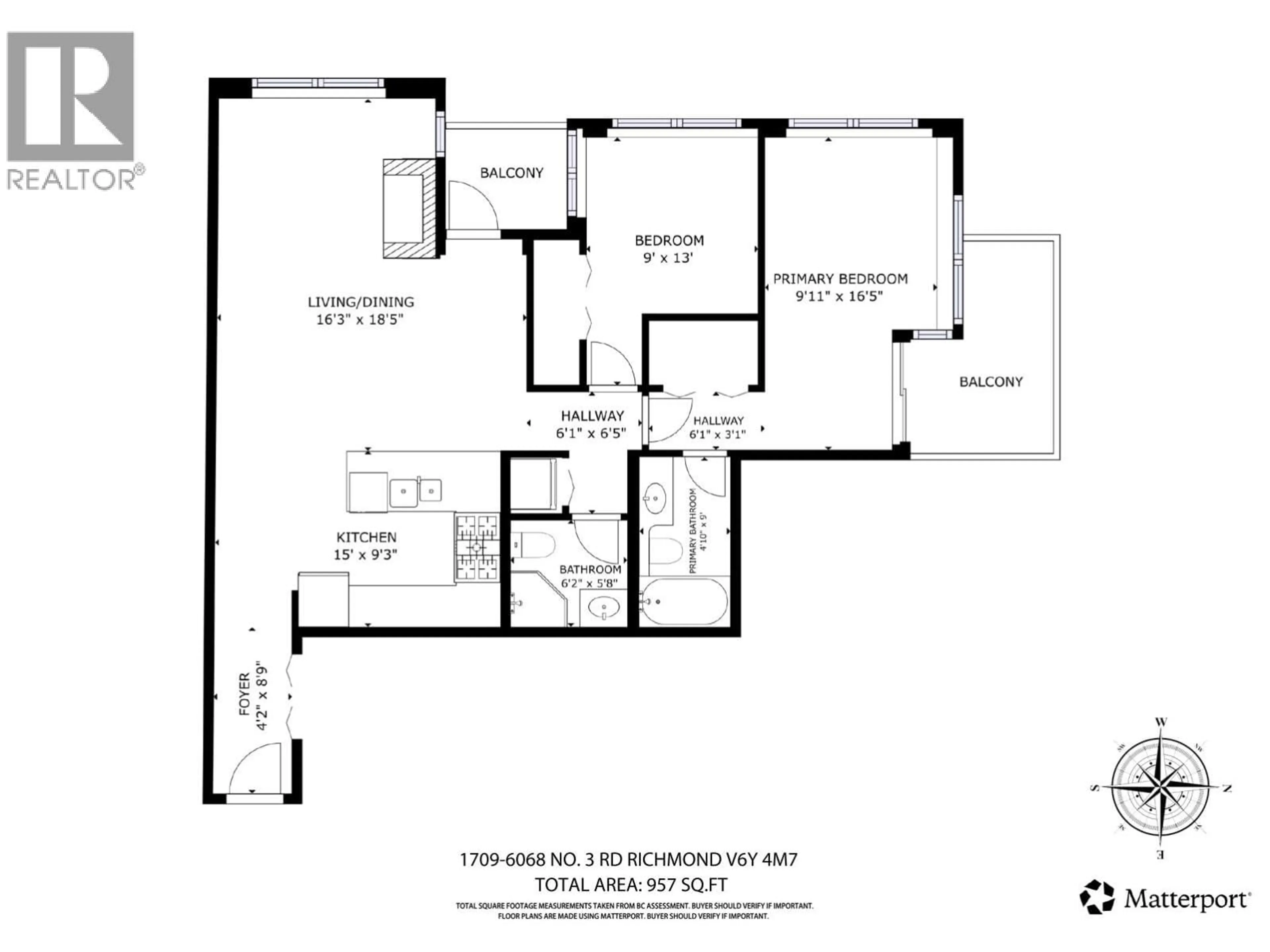 Floor plan for 1709 - 6068 NO. 3 ROAD, Richmond British Columbia V6Y4M7