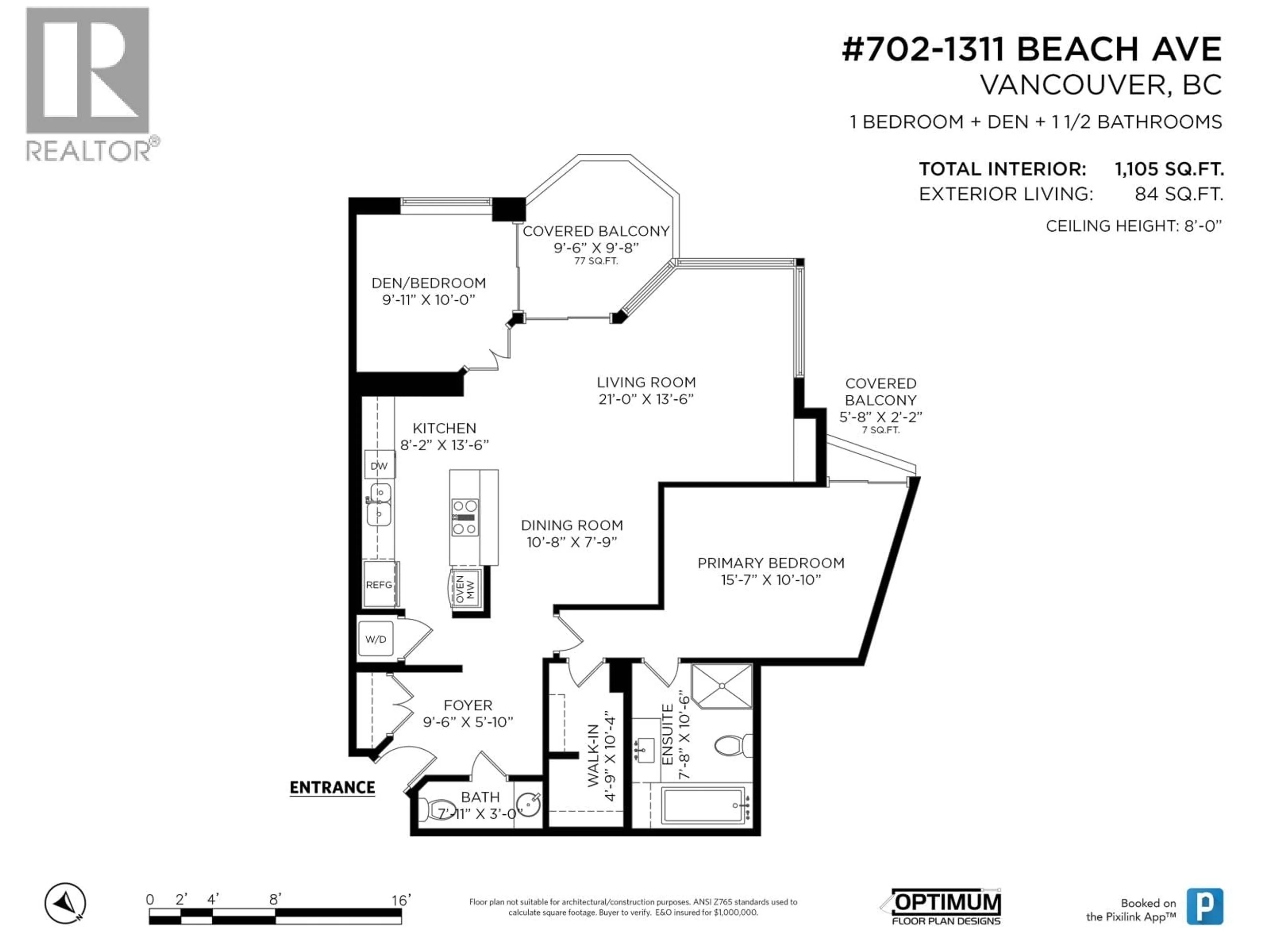 Floor plan for 702 - 1311 BEACH AVENUE, Vancouver British Columbia V6E1V6