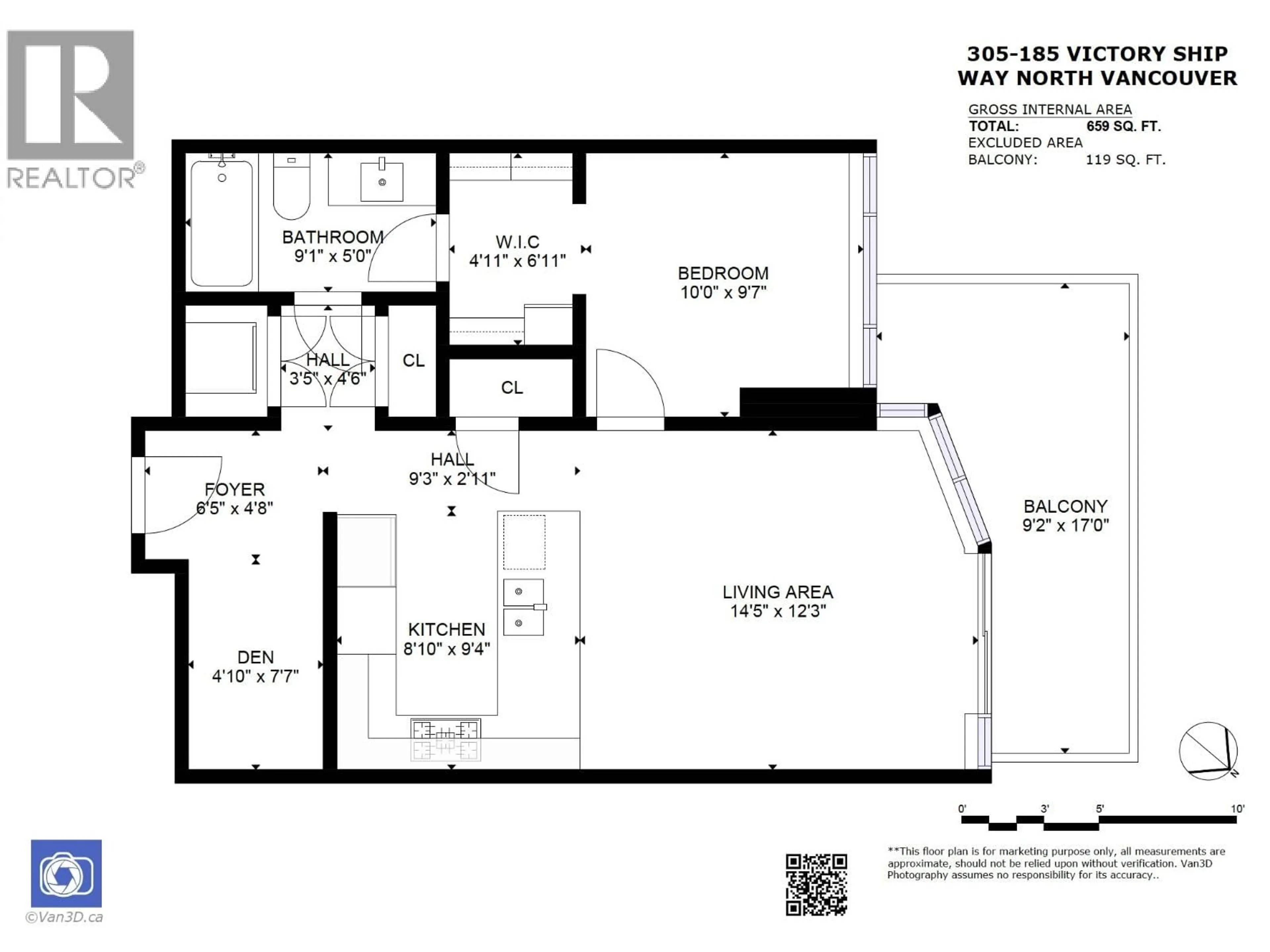 Floor plan for 305 - 185 VICTORY SHIP WAY, North Vancouver British Columbia V7L0G2