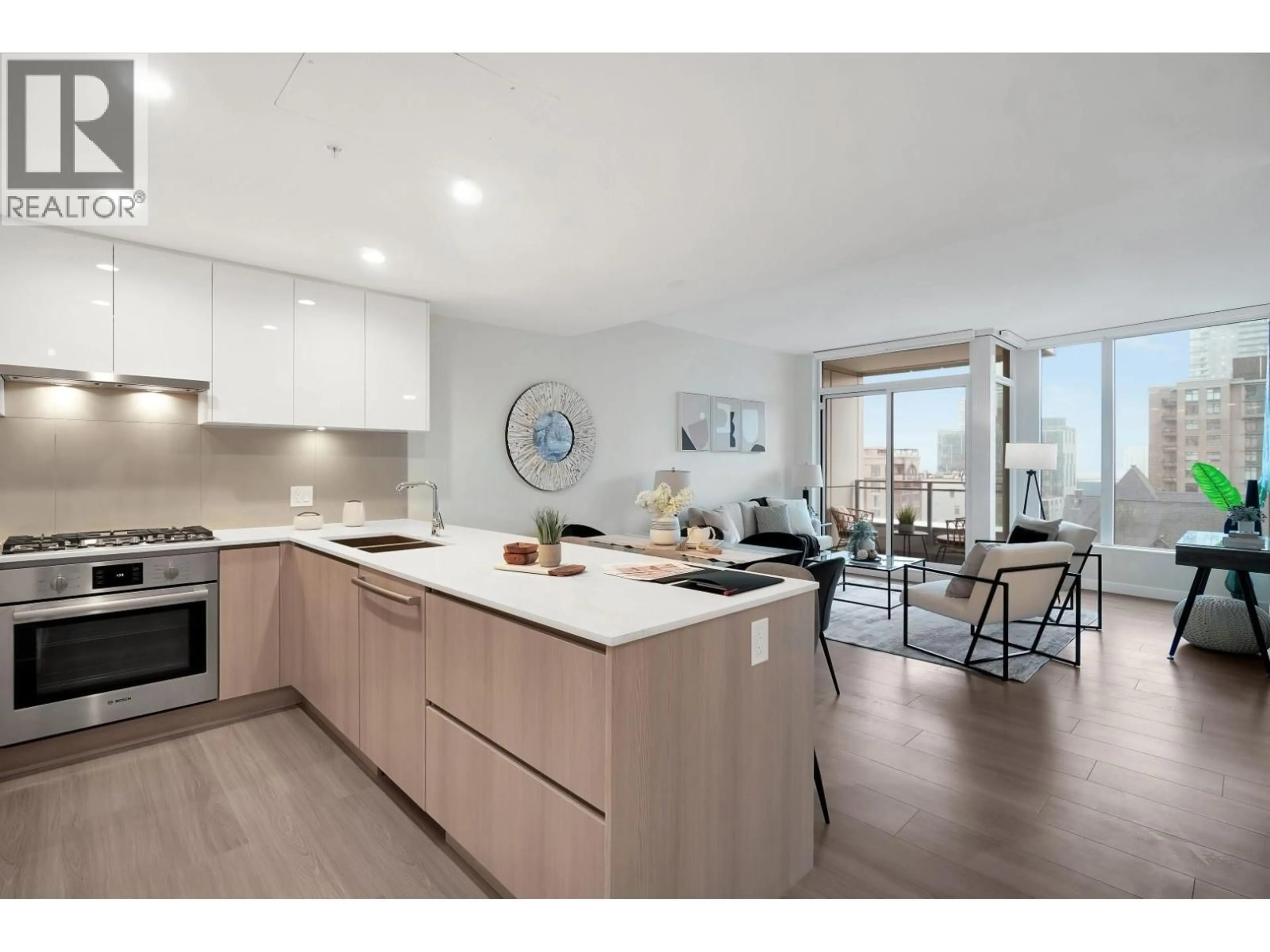 Open concept kitchen, wood/laminate floor for 601 - 618 CARNARVON STREET, New Westminster British Columbia V3M0N9