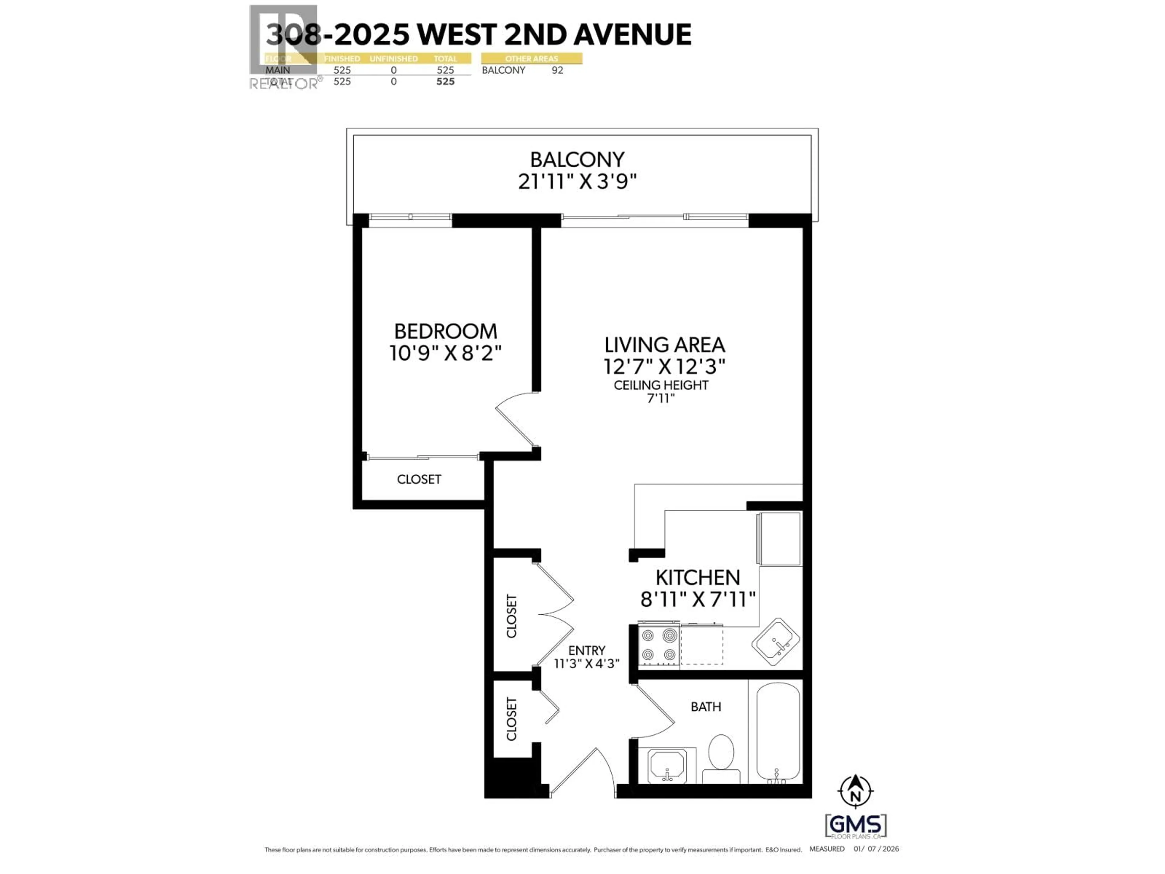 Floor plan for 308 - 2025 2ND AVENUE, Vancouver British Columbia V6J1J6