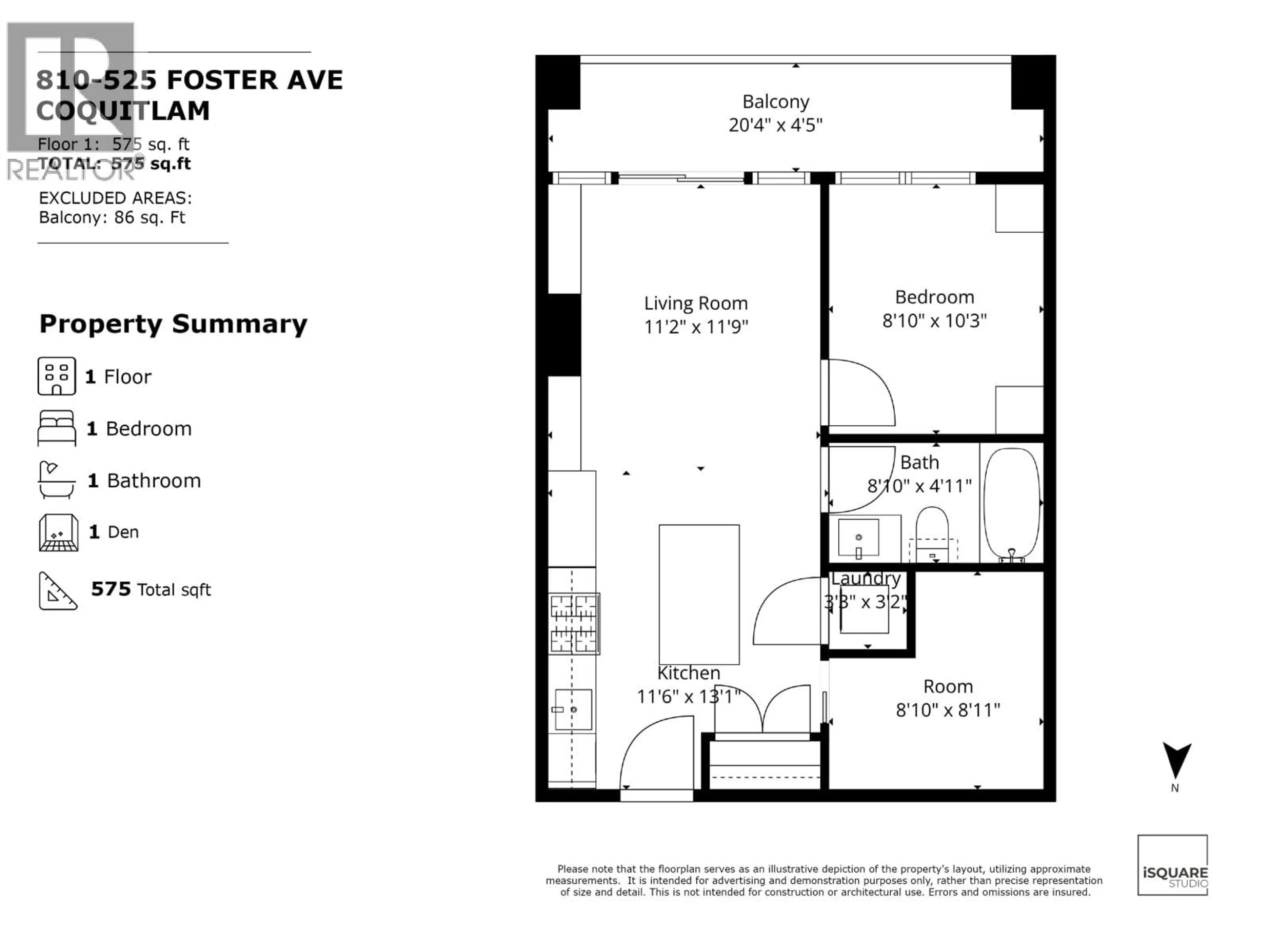 Floor plan for 810 - 525 FOSTER AVENUE, Coquitlam British Columbia V3J0H6