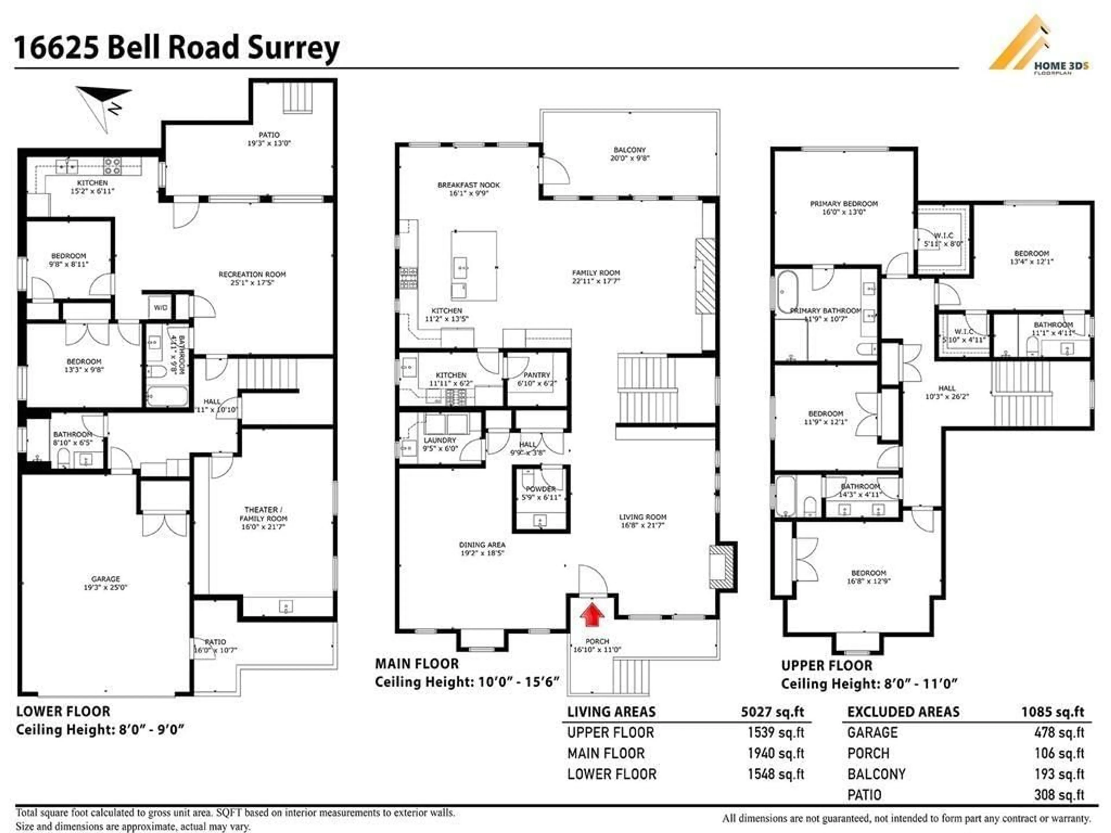 Floor plan for 16625 BELL ROAD, Surrey British Columbia V3S1H7