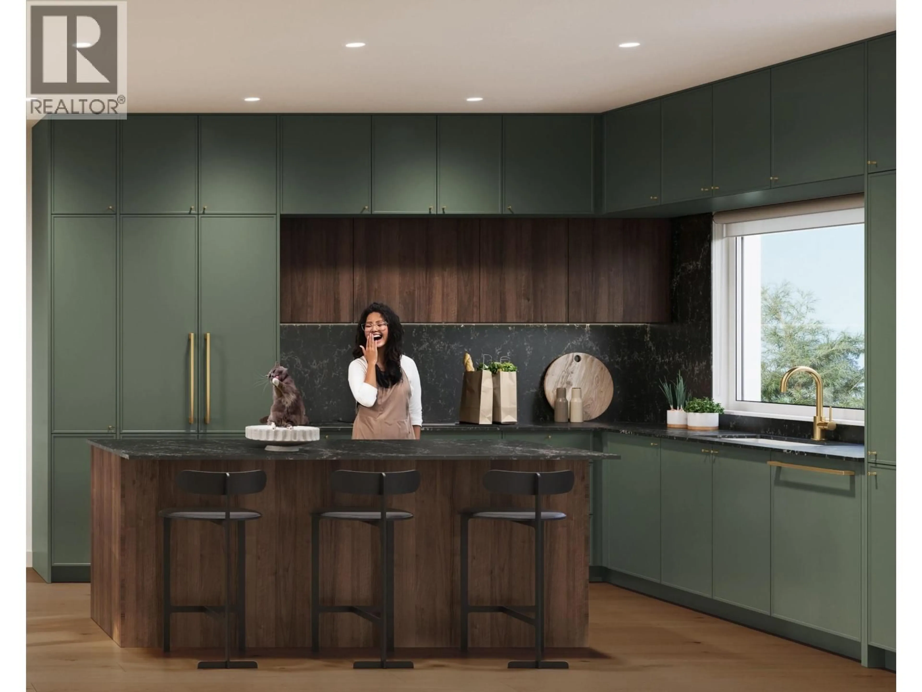 Open concept kitchen, wood/laminate floor for 104 - 602 E 2ND STREET, North Vancouver British Columbia V7L1G7