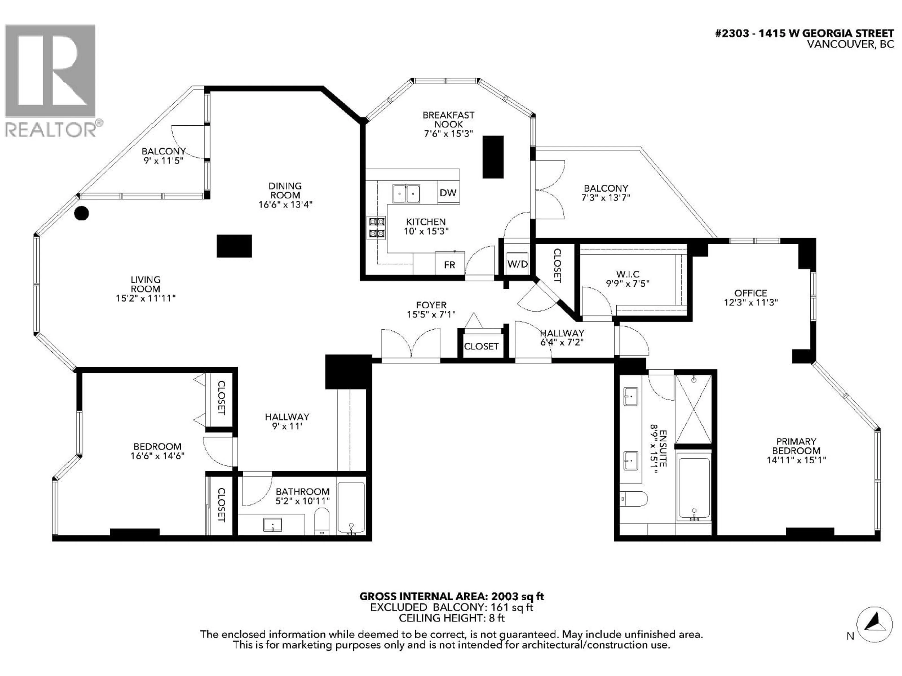 Floor plan for 2303 - 1415 GEORGIA STREET, Vancouver British Columbia V6G3C8