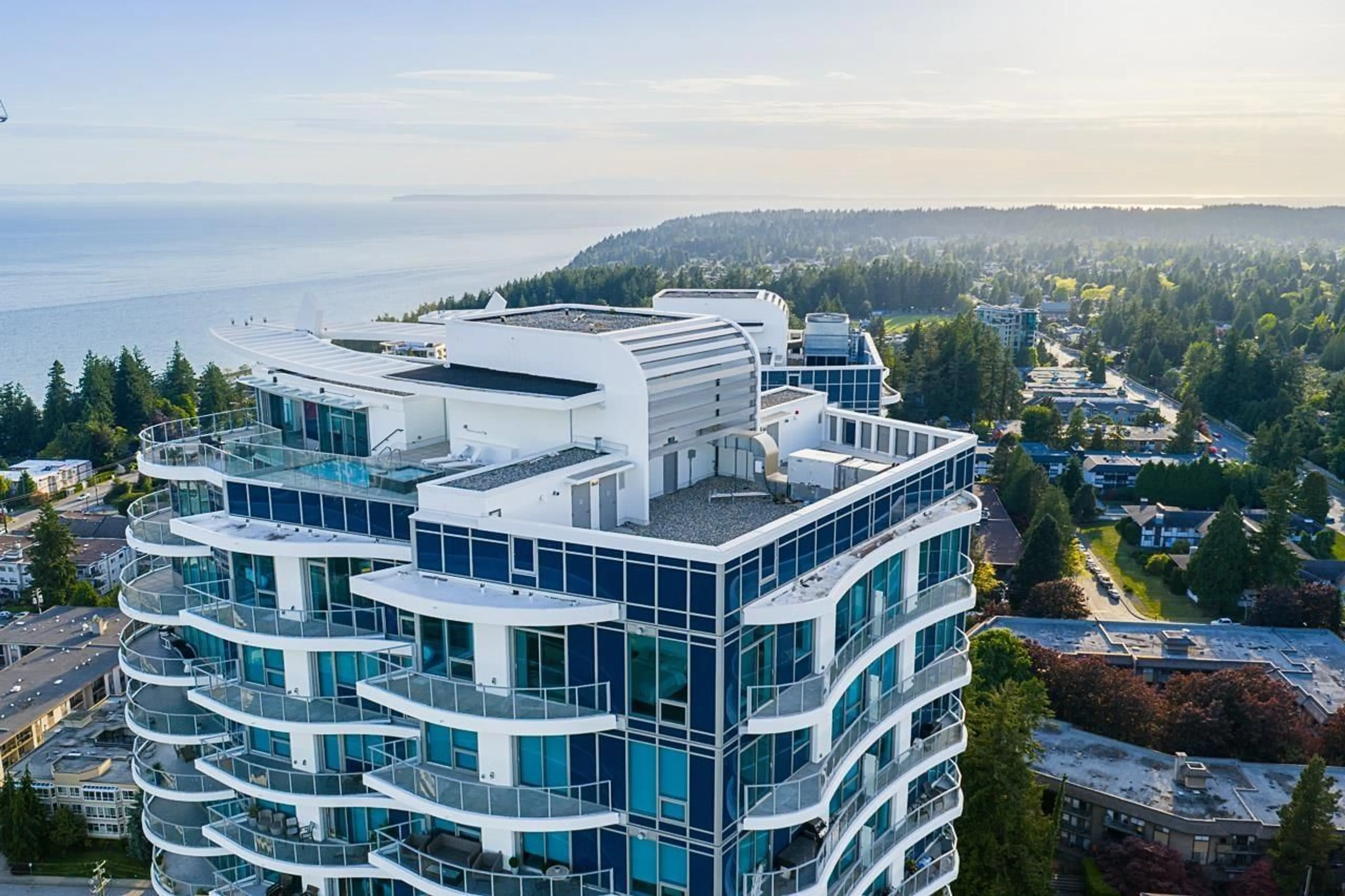 A pic from outside/outdoor area/front of a property/back of a property/a pic from drone, water/lake/river/ocean view for PH 2 - 1501 FOSTER STREET, White Rock British Columbia V4B0C3