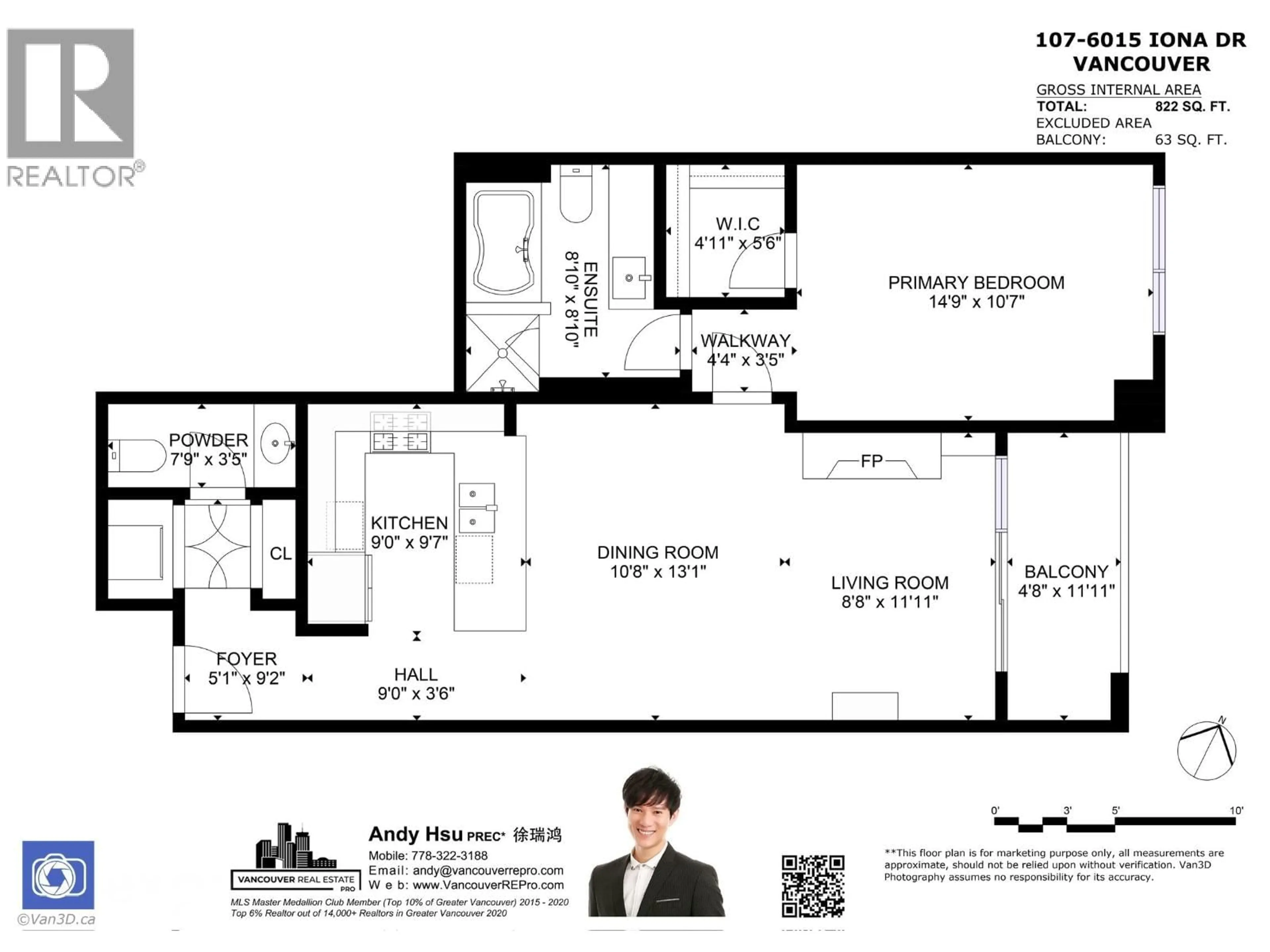 Floor plan for 107 - 6015 IONA DRIVE, Vancouver British Columbia V6T2J4