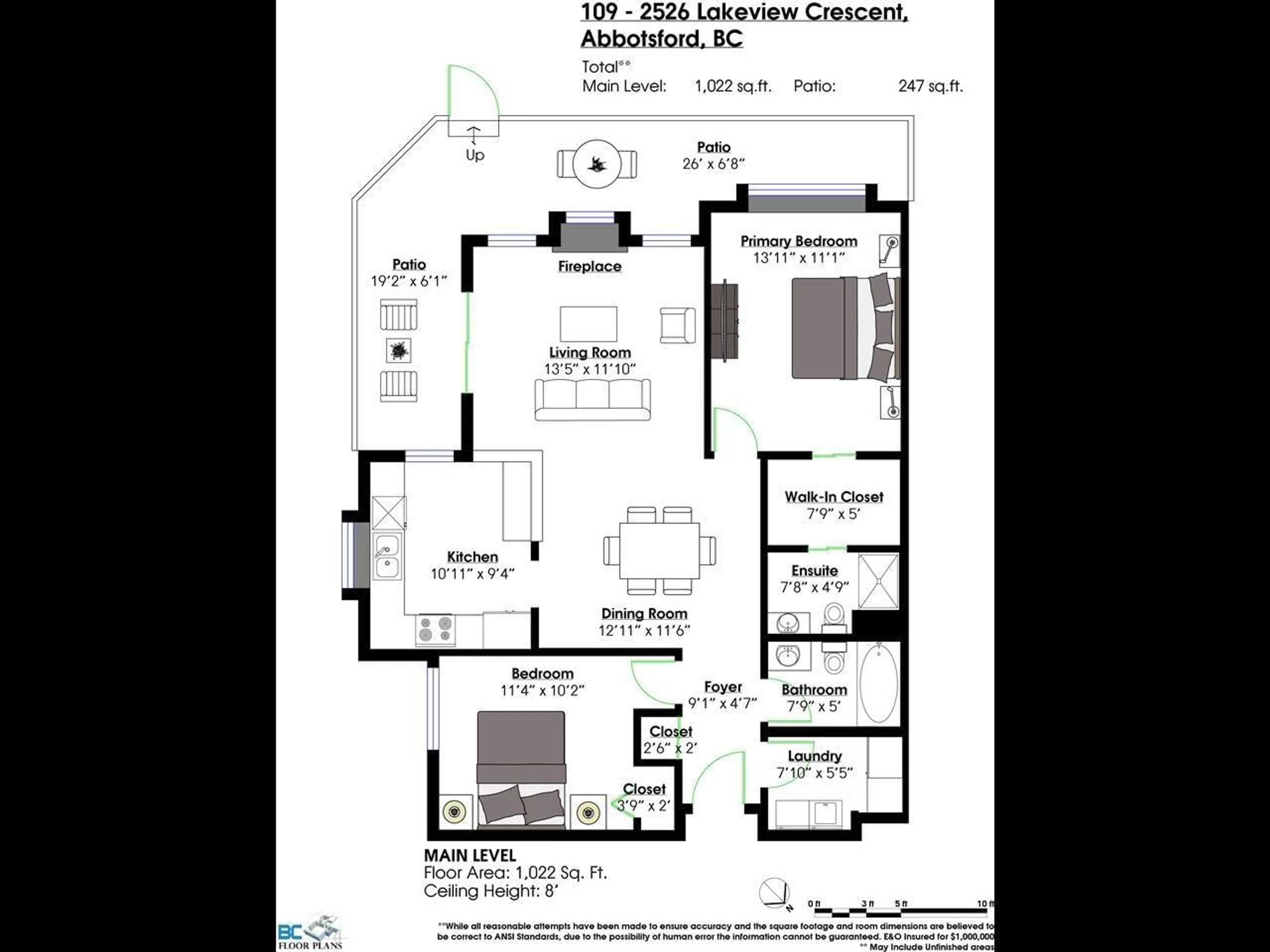 Floor plan for 109 - 2526 LAKEVIEW CRESCENT, Abbotsford British Columbia V2S3A9