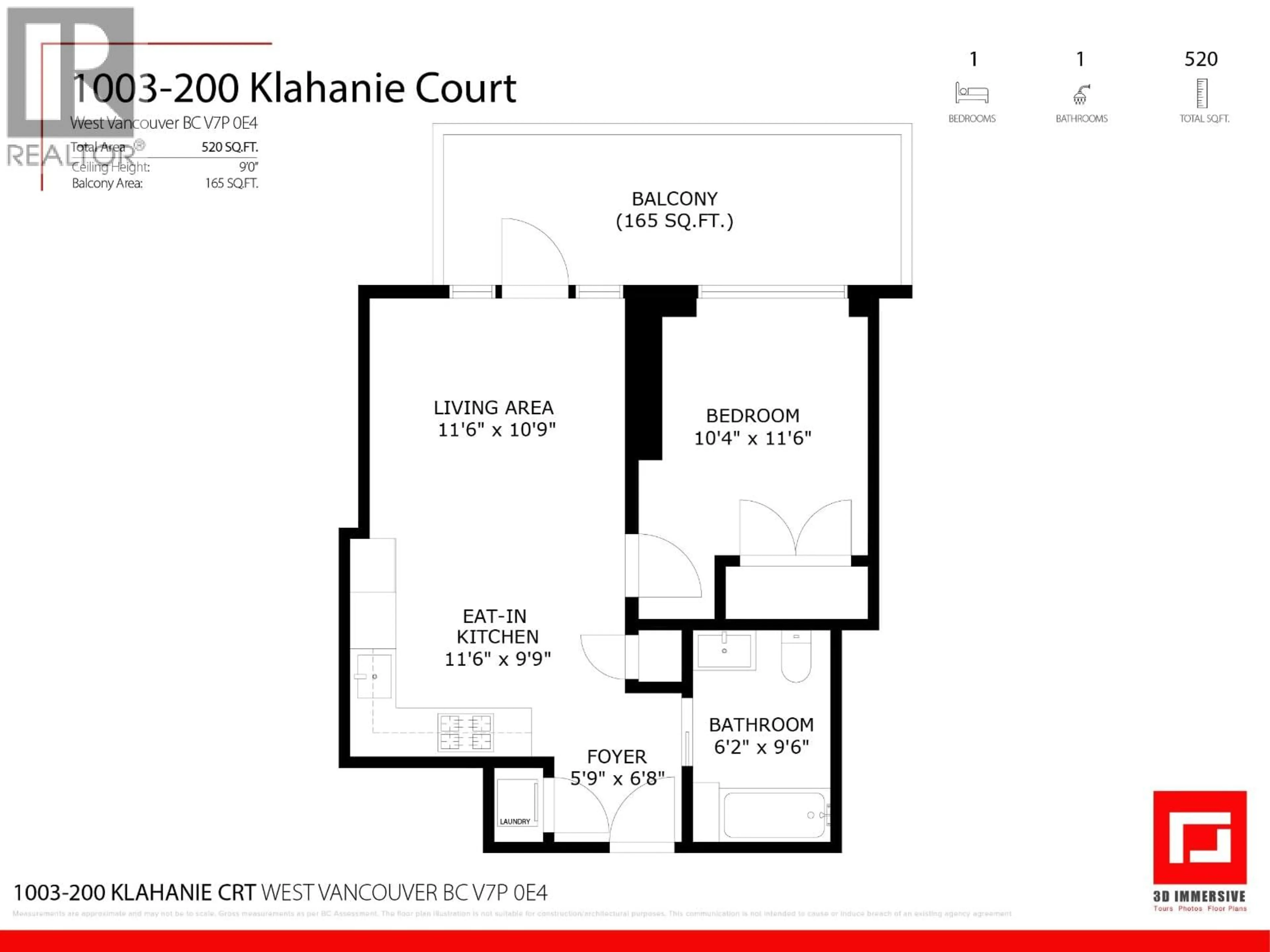 Floor plan for 1003 - 200 KLAHANIE COURT, West Vancouver British Columbia V7P0E4