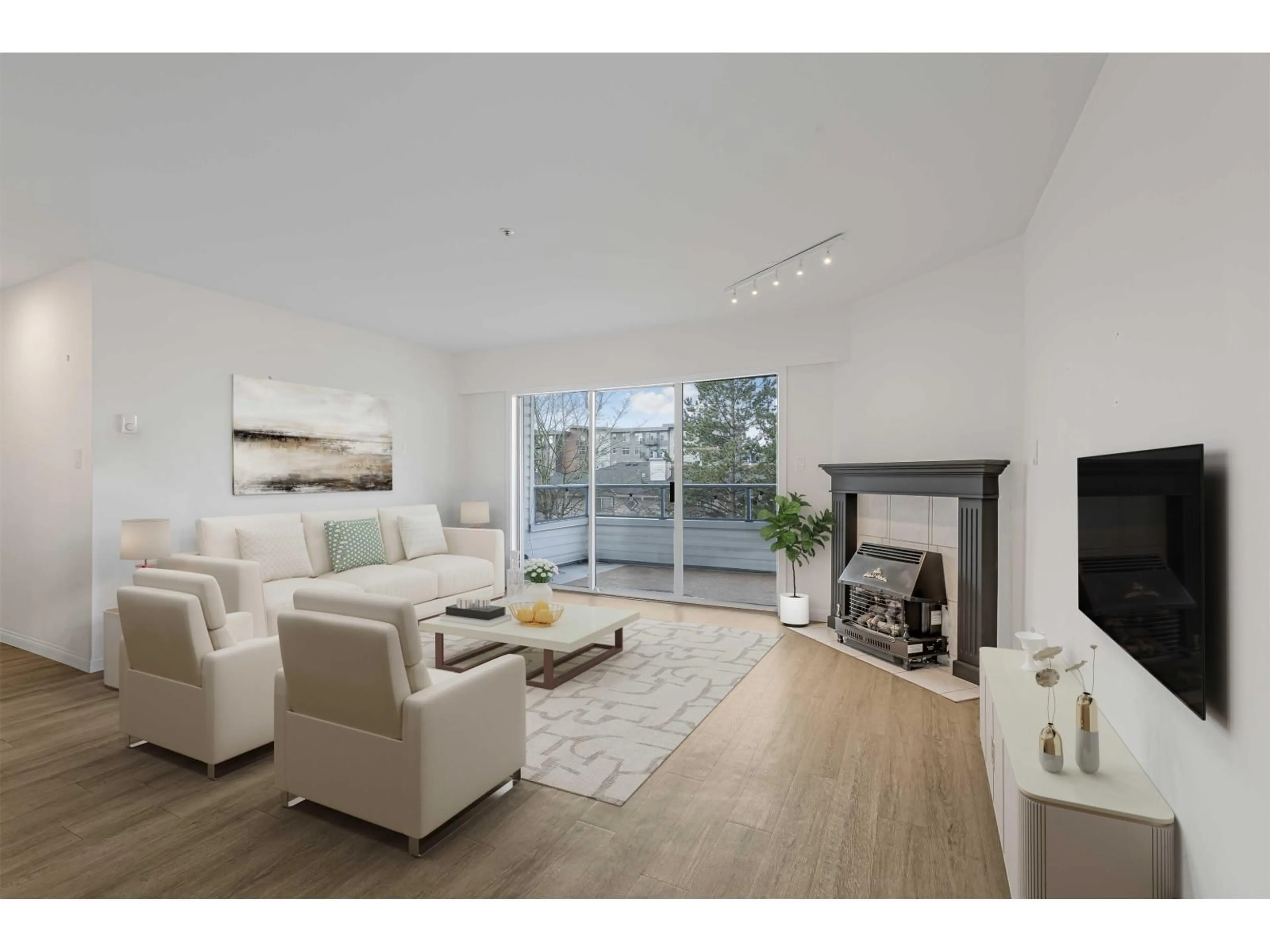 Living room with furniture, wood/laminate floor for 205 - 5377 201A STREET, Langley British Columbia V3A1S7