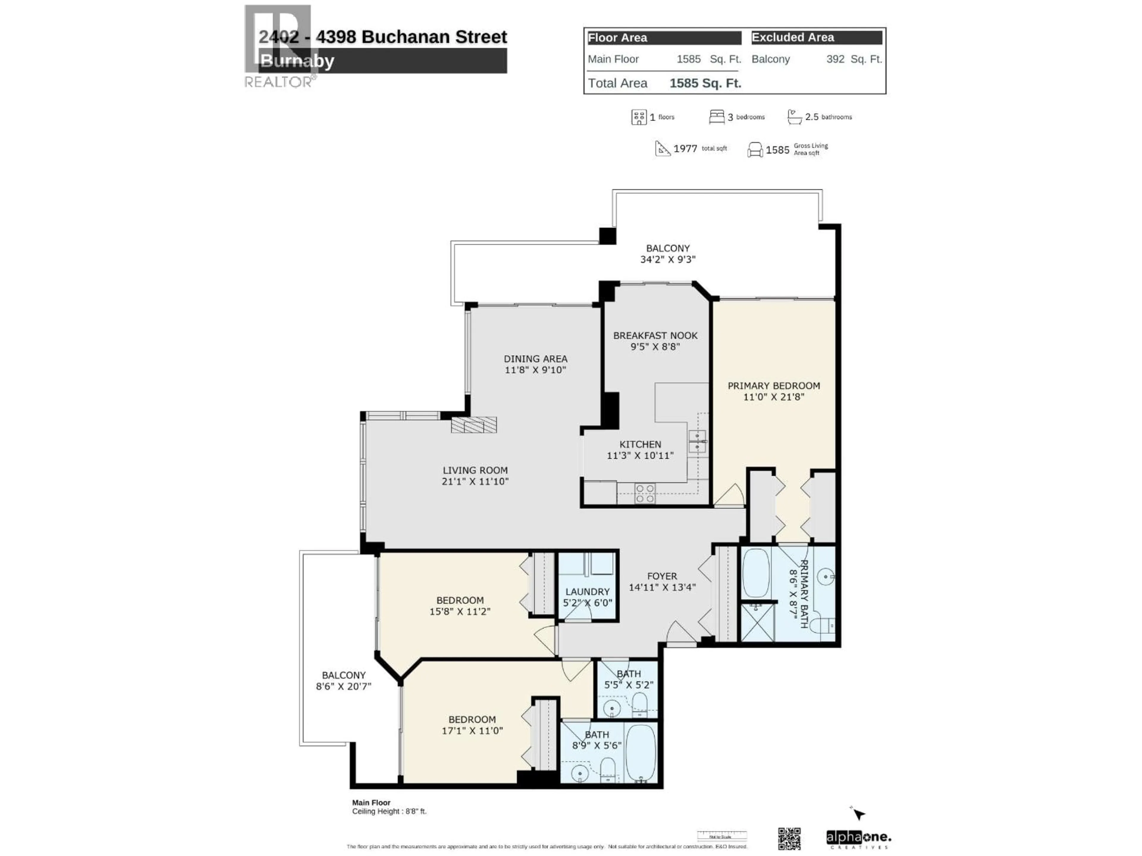 Floor plan for 2402 - 4398 BUCHANAN STREET, Burnaby British Columbia V5C6R7