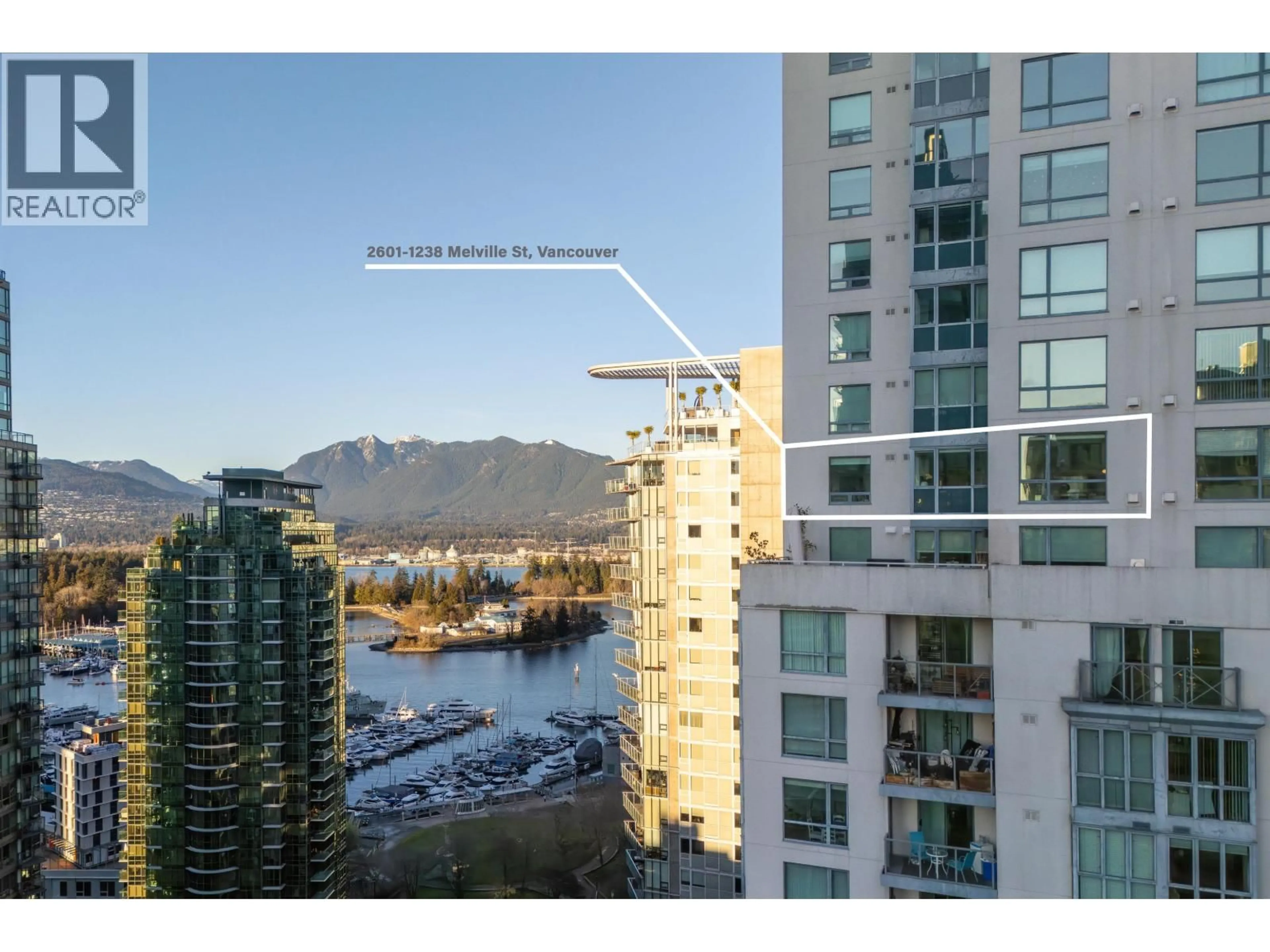 A pic from outside/outdoor area/front of a property/back of a property/a pic from drone, city buildings view from balcony for 2601 - 1238 MELVILLE STREET, Vancouver British Columbia V6N4N2